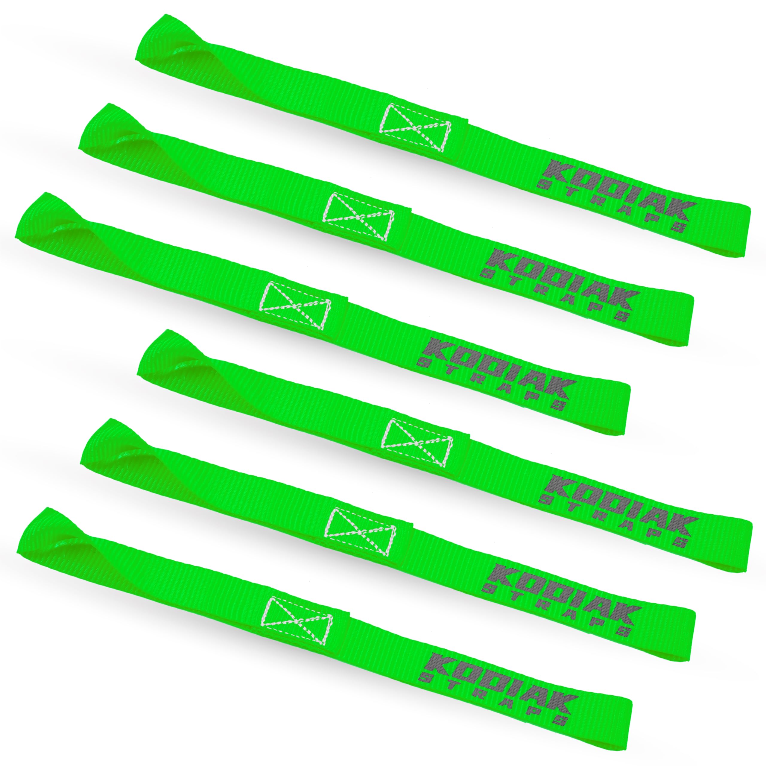 Soft Loop Tie Down Straps - 1 X 12 Inches- 4,500 Lb Load Capacity - Green 6 Pack - Loops For Securing Atv, Utv, Motorcycles, Sco