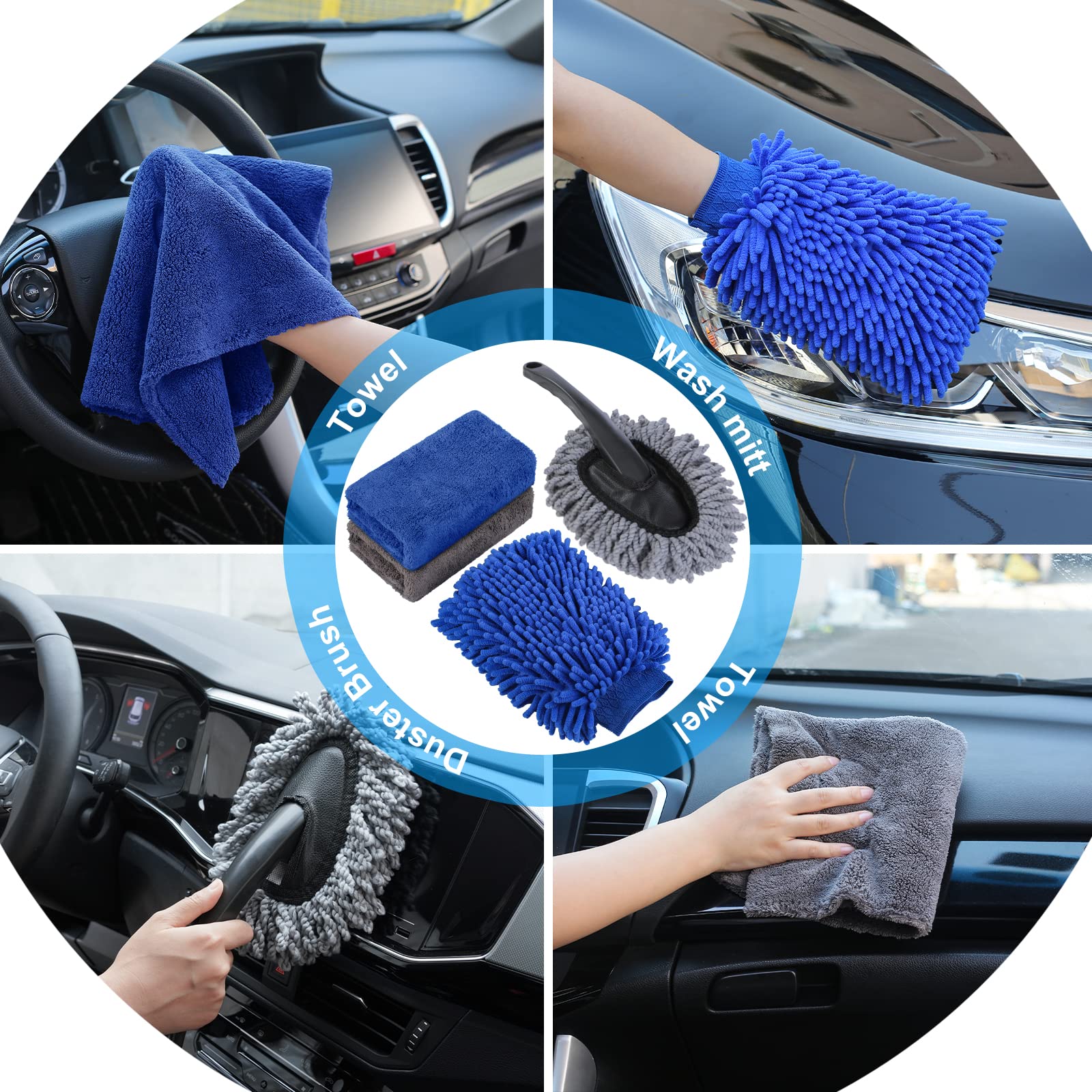 Autodeco 33Pcs Car Wash Detailing Kit Cleaning Kits With Foam Gun Sprayer Brush Large Wash Mitt Towels Complete Interior Exterio