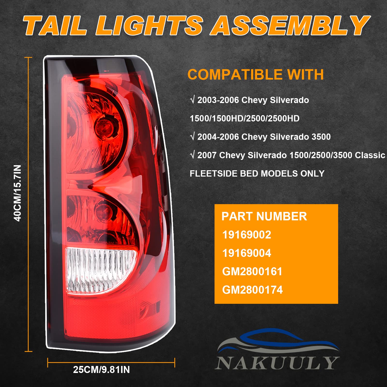 Nakuuly Tail Lights Rear Lamp Compatible With 2003-2006 Chevy Silverado 1500 2500 3500 1500HD 2500HD 2007 Classic Driver and pas