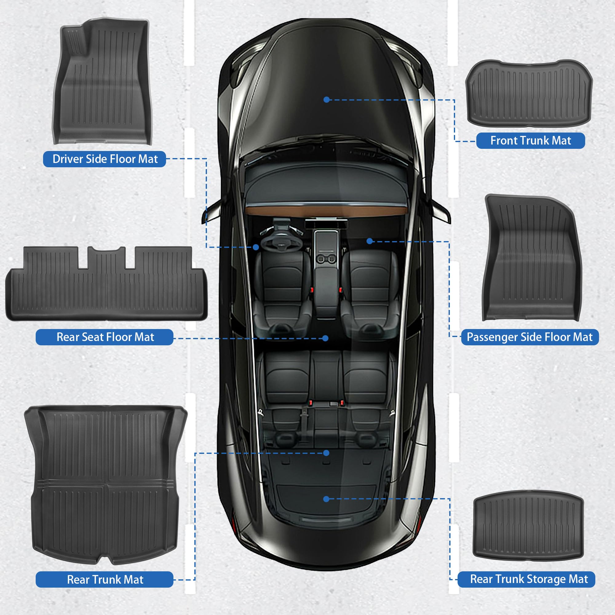 Weize Floor Mats Fit For Tesla Model 3 Highland 2025 2024, Tpe All Weather Cargo Liner Floor Mats And Cargo Trunk Mats Accessori