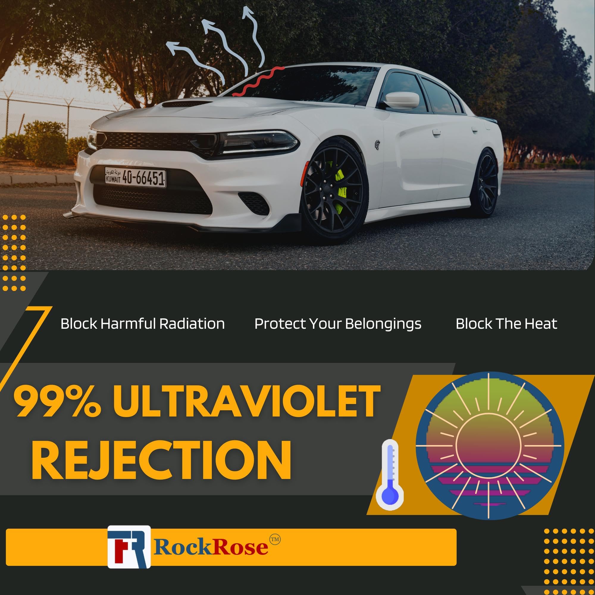Rockrose Charcoal 2Ply Nano Ceramic 50% Vlt Car Tint 60 In X 100 Ft Professional Window Tint Heat, Uv, And Irr Block Tint For Ca