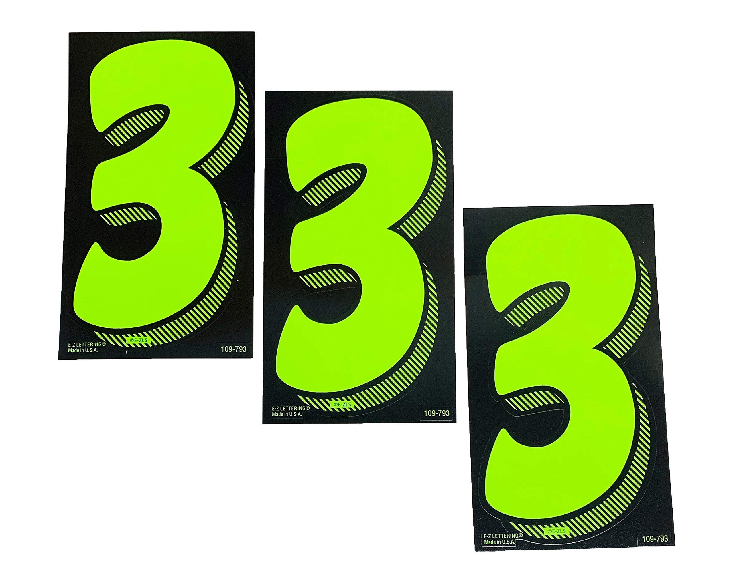 EZ Line Vinyl Decals for Cars Chartreuse Large Number Stickers Windshield Pricing Number (Number 3)
