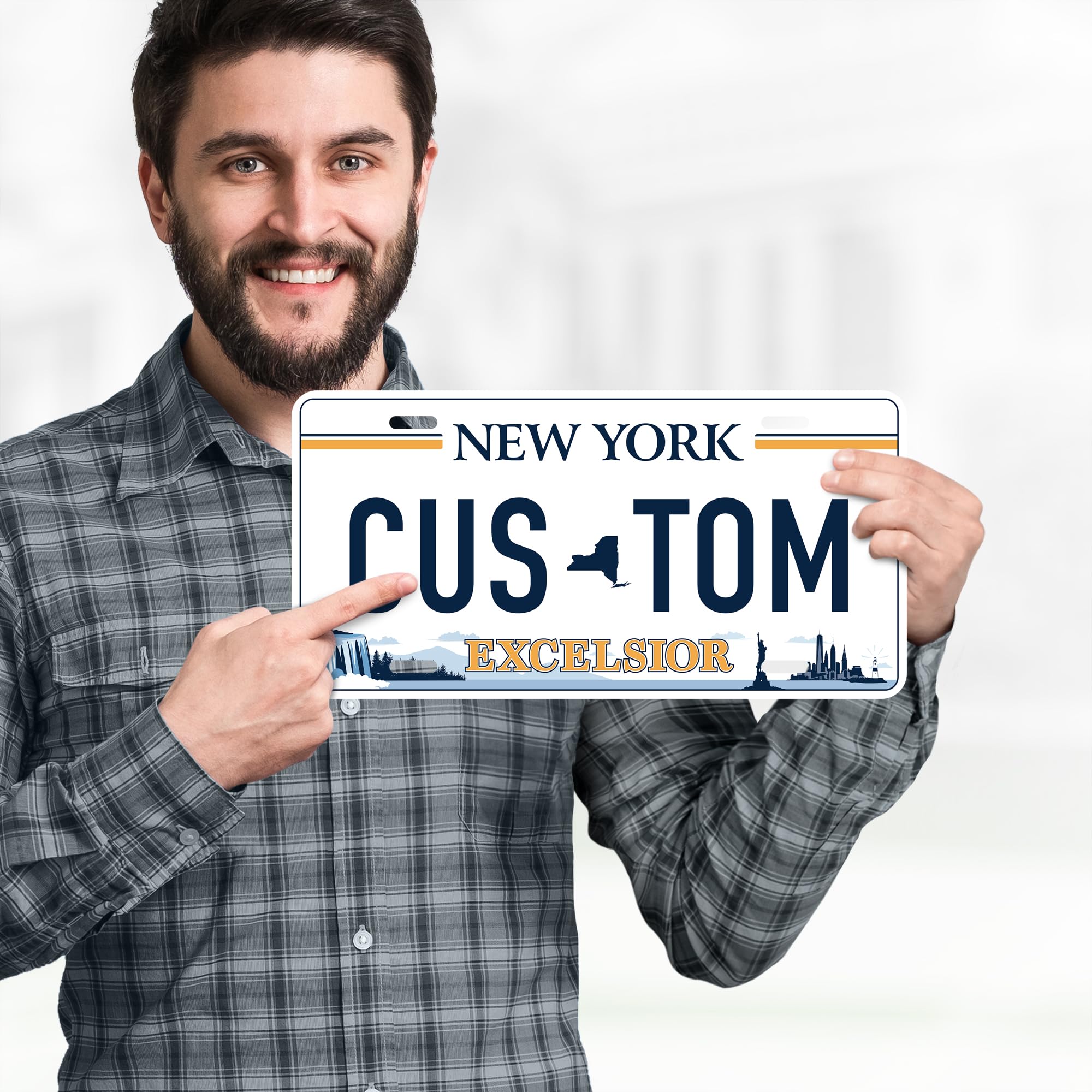 Custom New York - Excelsior License Plate, Personalized License Plates For Car, 6X12 Inch, Rust-Free Fade Resistant Aluminum, Us