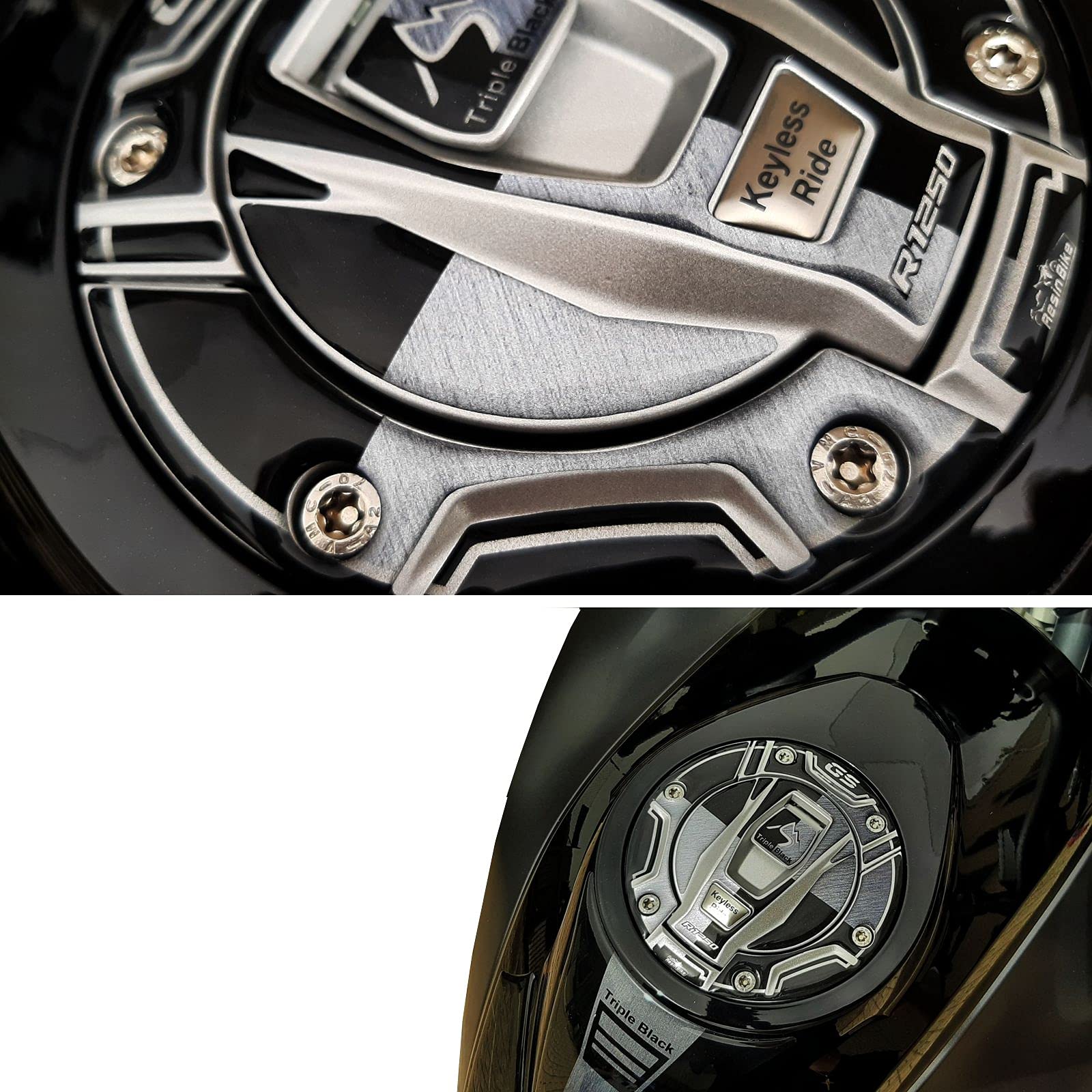 Resin Bike Motorcycle 3D Stickers Compatible With Bmw R 1250 Gs Triple Black 2021-2022. Tank Cap Protection From Bumps And Scratches. Resin Stickers - Made In Italy