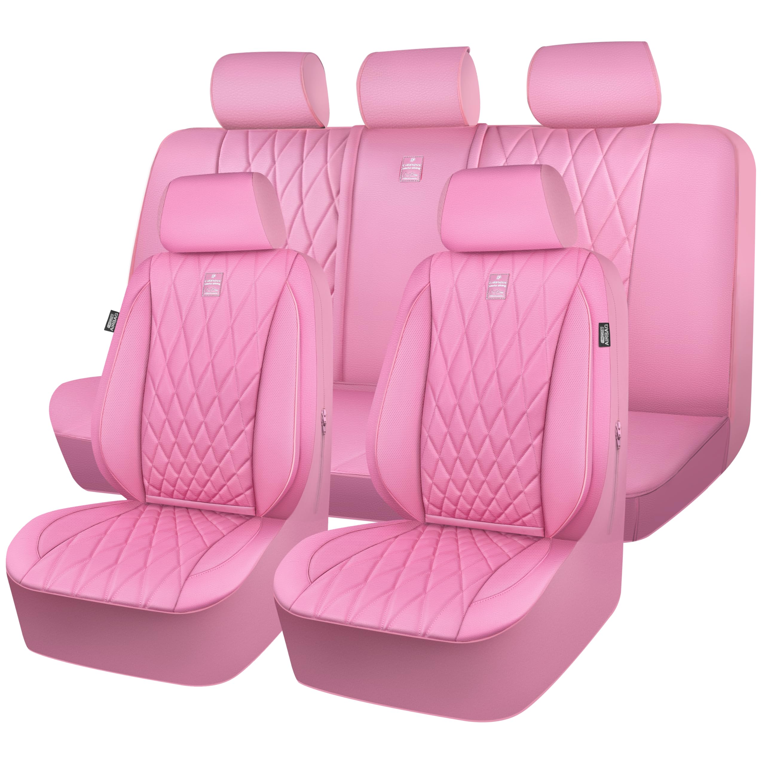Car Pass 5 Seats Piping Luxury Leather Seat Covers Full Set, Anti-Slip Waterproof Seat Covers Compatible With Front Armrests, Un