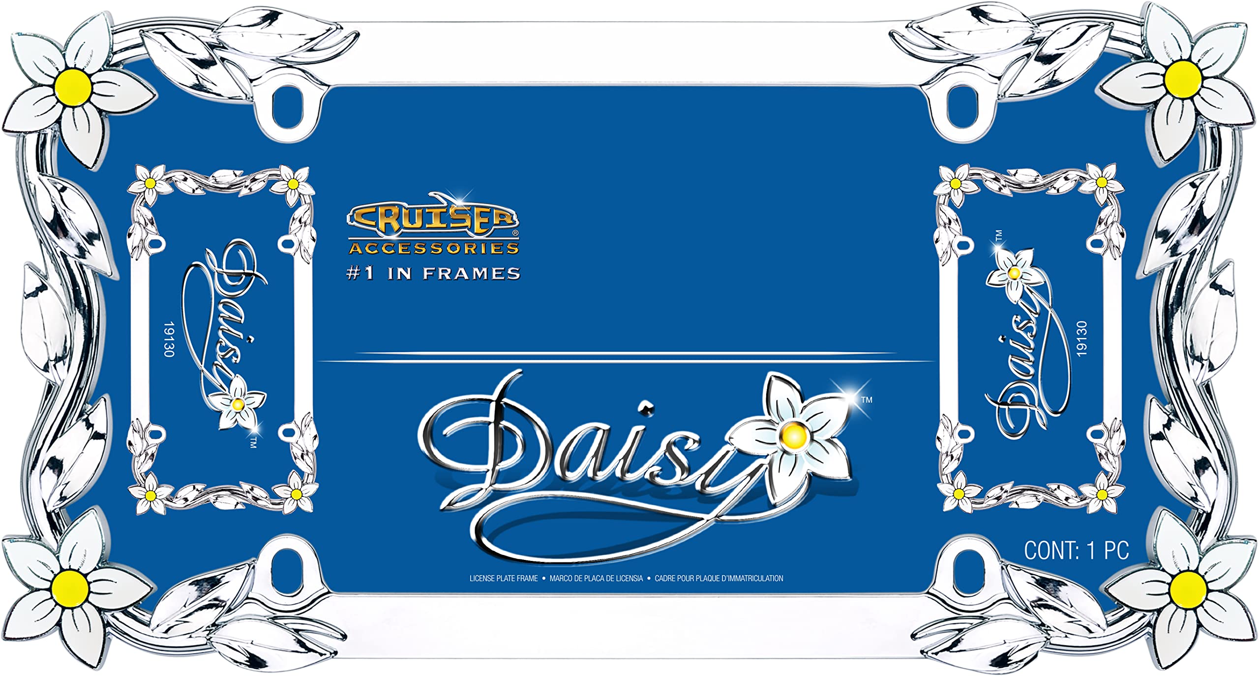 Cruiser Accessories 19130 License Plate Frame - Daisy, Chrome-Plated Metal