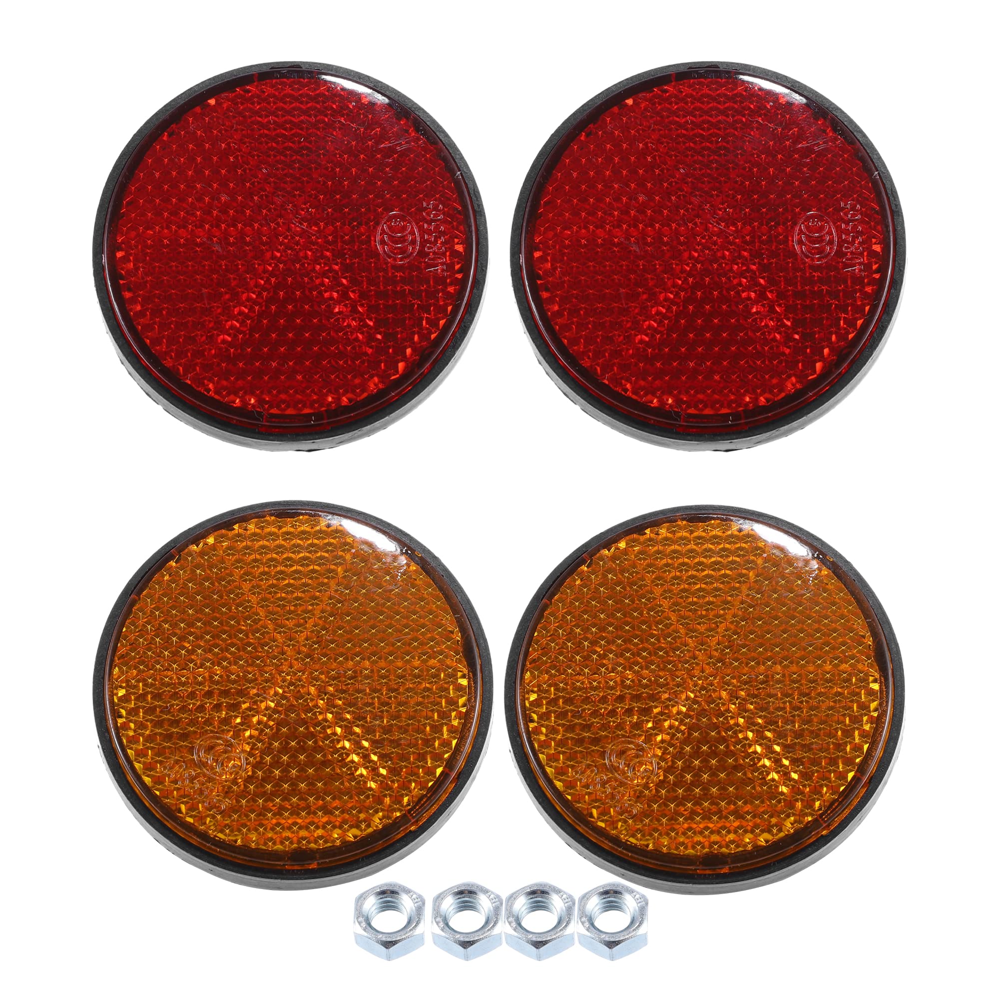 X Autohaux 4 Pcs M6X1.0 Orange Red Plastic Universal Round Screw Mount Reflective Warning Reflector With Nut For Motorcycle Bike