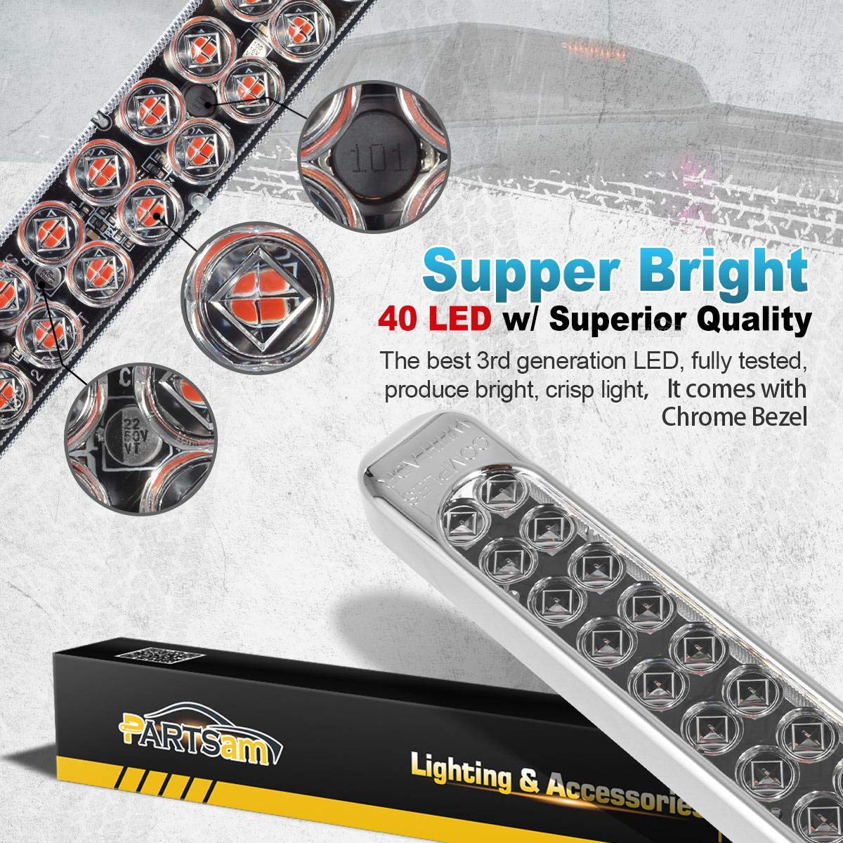 Partsam 2Pcs 17 Inch Red Led Truck Trailer Tail Light Bar 40 Led Clear Lens, Clear Red 17'' Sealed Led Waterproof Stop Turn Tail