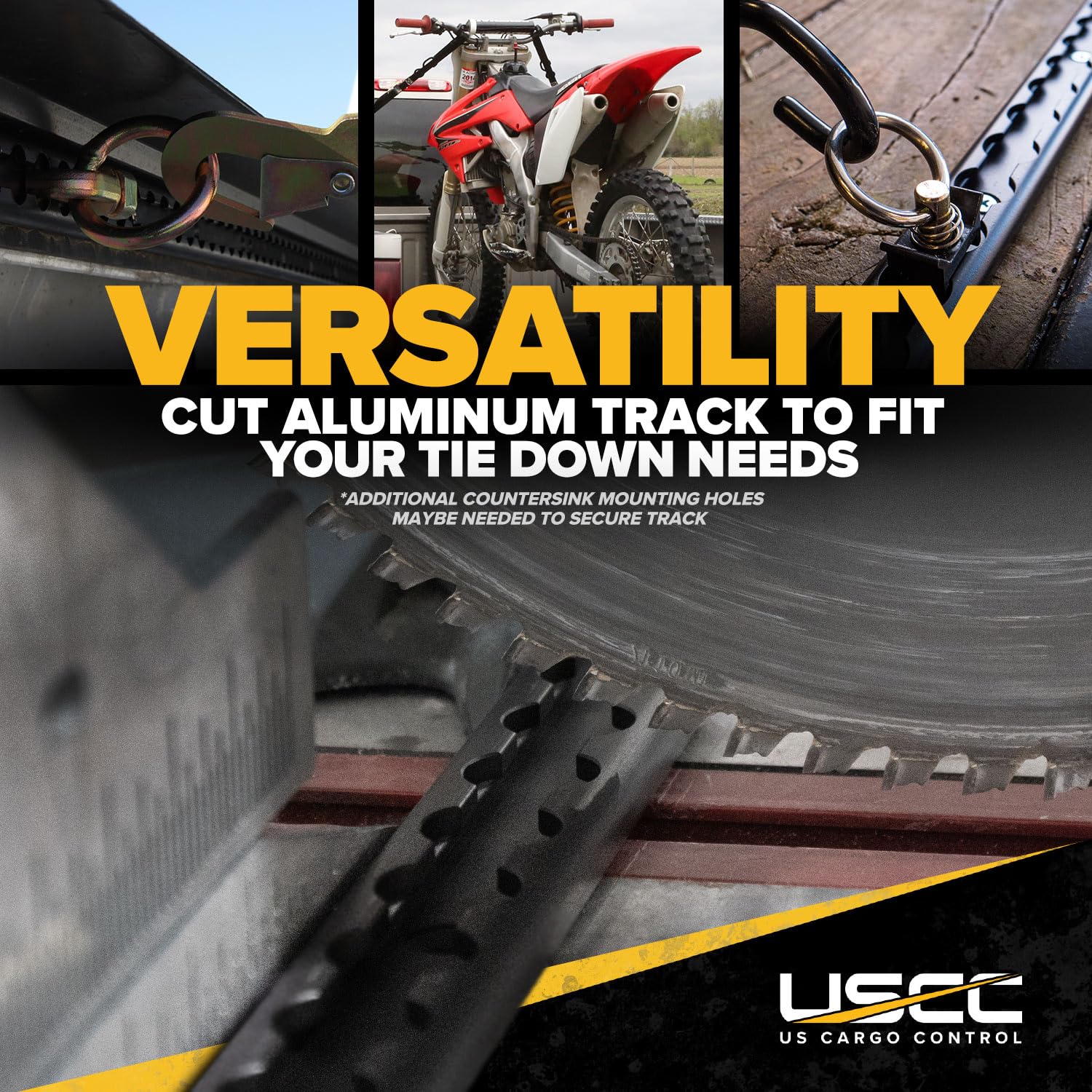 US Cargo Control L Track Tie Down System - 4 Black Anodized Aluminum Tracks & 4 O-Ring Fittings for Trailers & Truck Beds