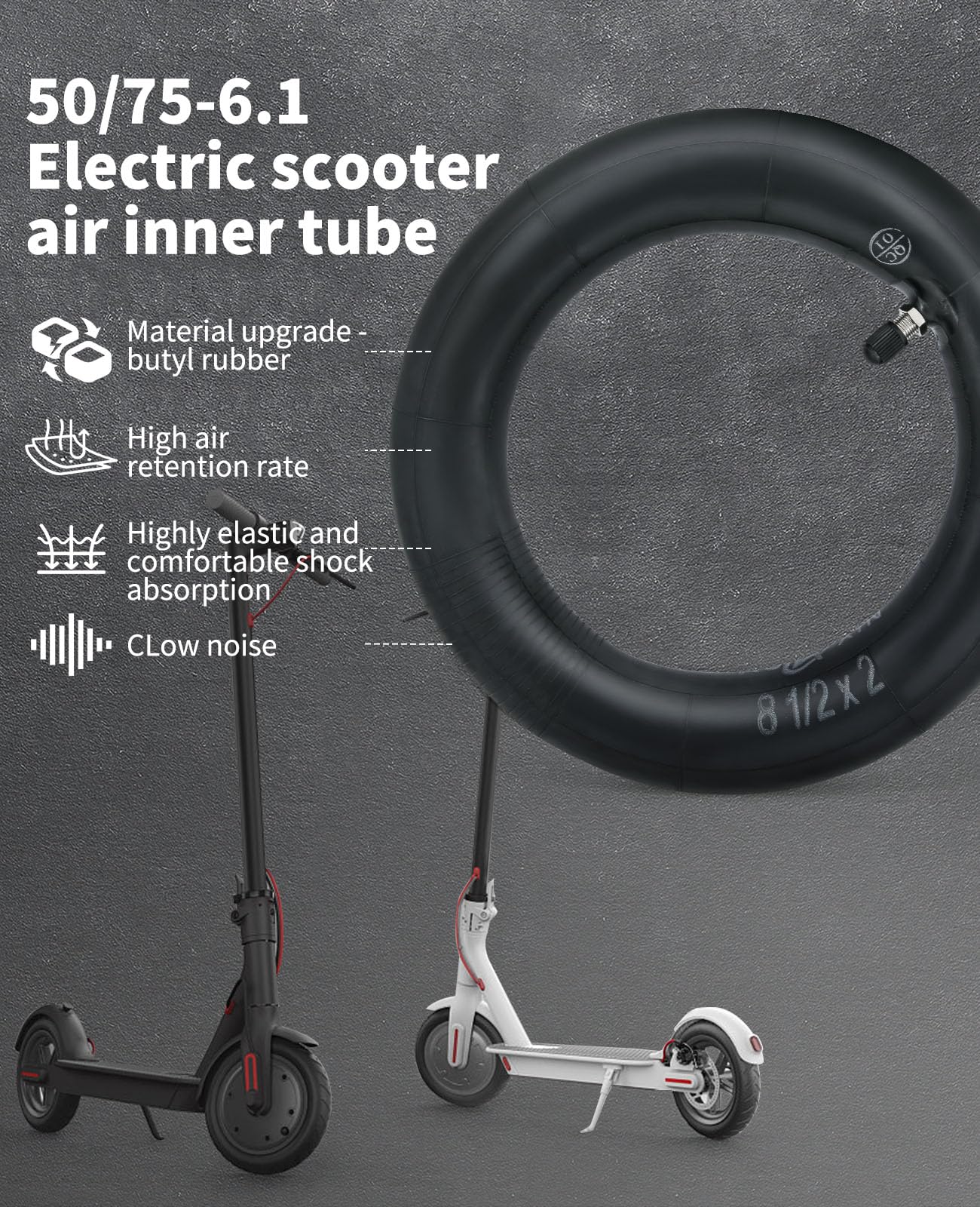 Walshen 8.5 Inner Tubes 8.5X2 Inches Scooter Tube Replacement For Gotrax Gxl V2/Xiaomi M365/Pro 2/1S Electric Scooter,50/75-6.1