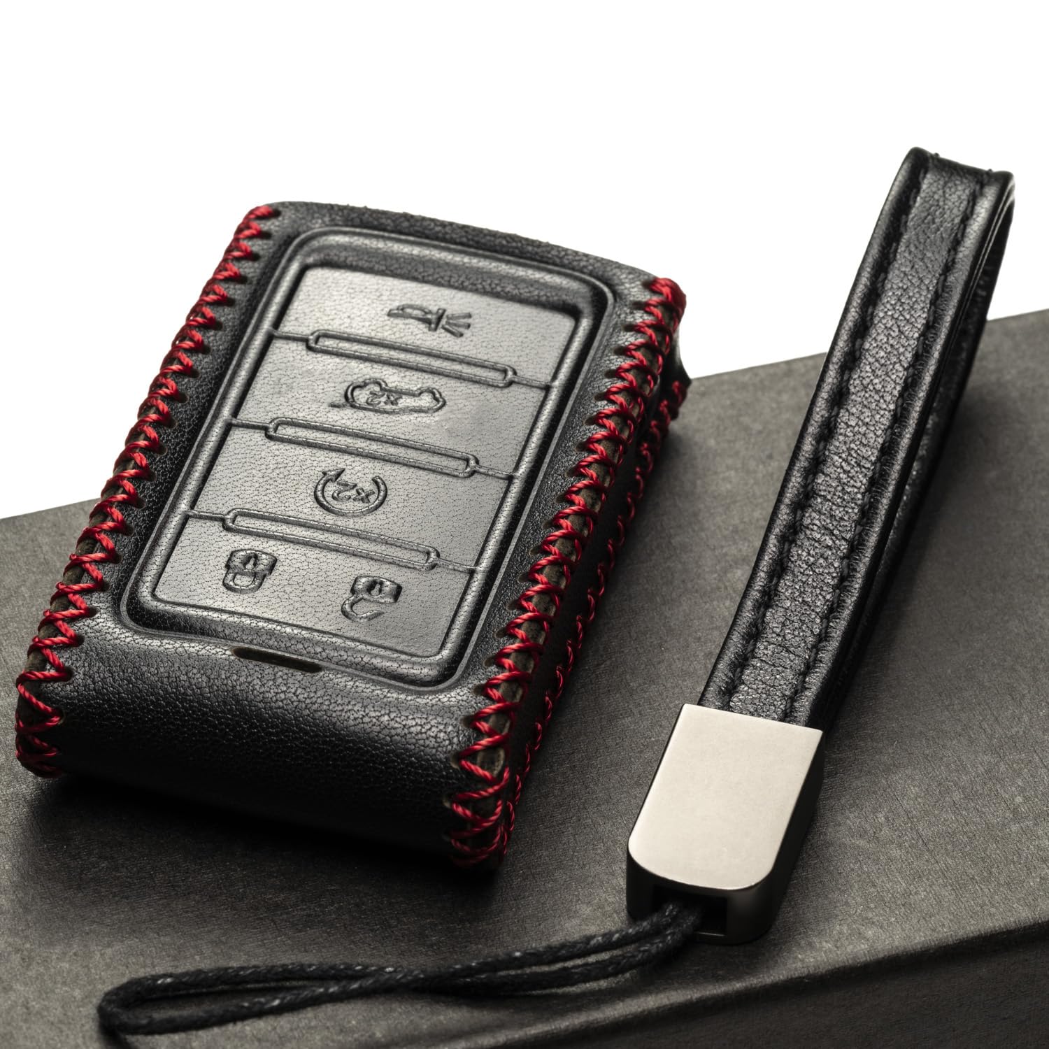 Vitodeco Genuine Leather Smart Key Fob Case - Compatible With Jeep Wagoneer, Grand Wagoneer, Grand Cherokee 2022-2025 (New 5-But