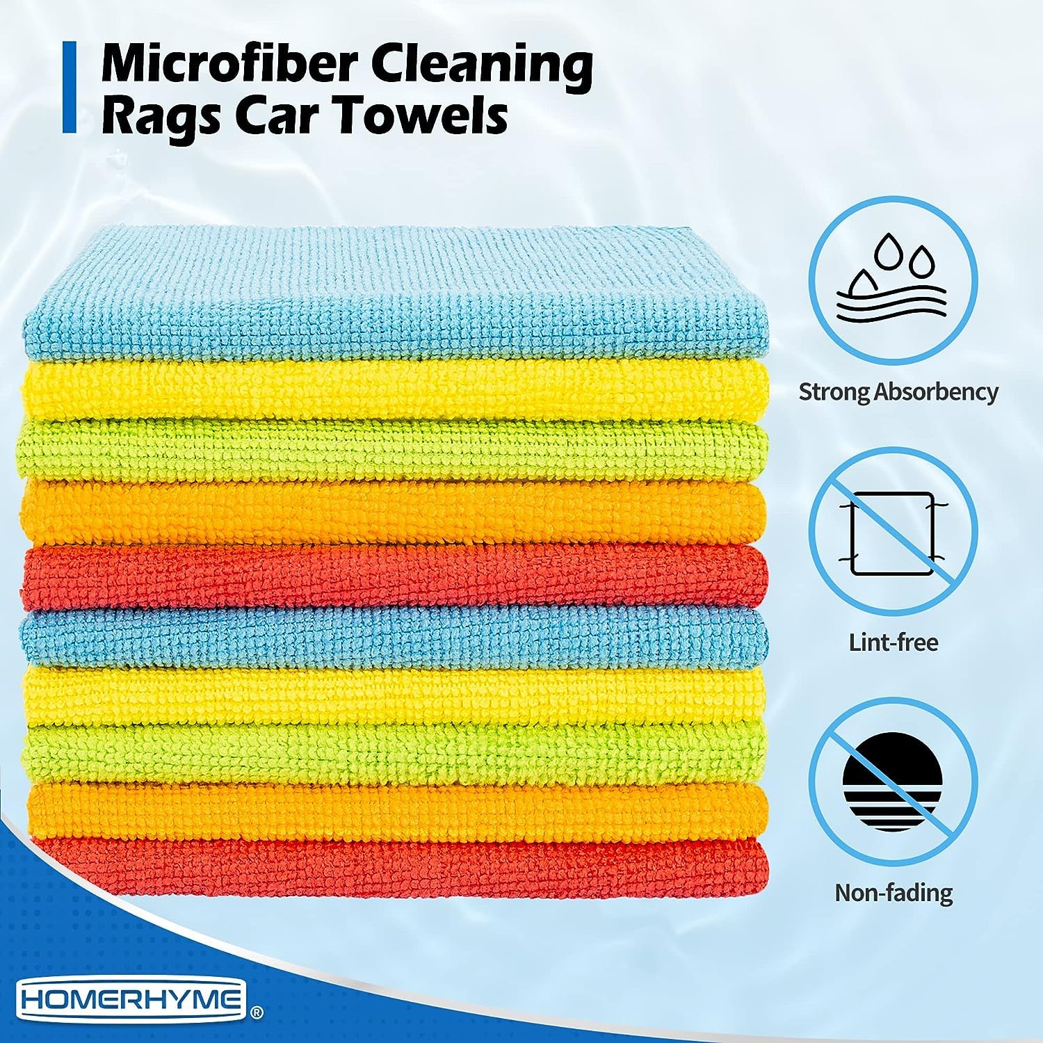 Homerhyme Microfiber Towels For Cars, 24 Pack Microfiber Cleaning Cloths, 11.5''*11.5'' Cleaning Rags Towels Bulk Absorbent Lint
