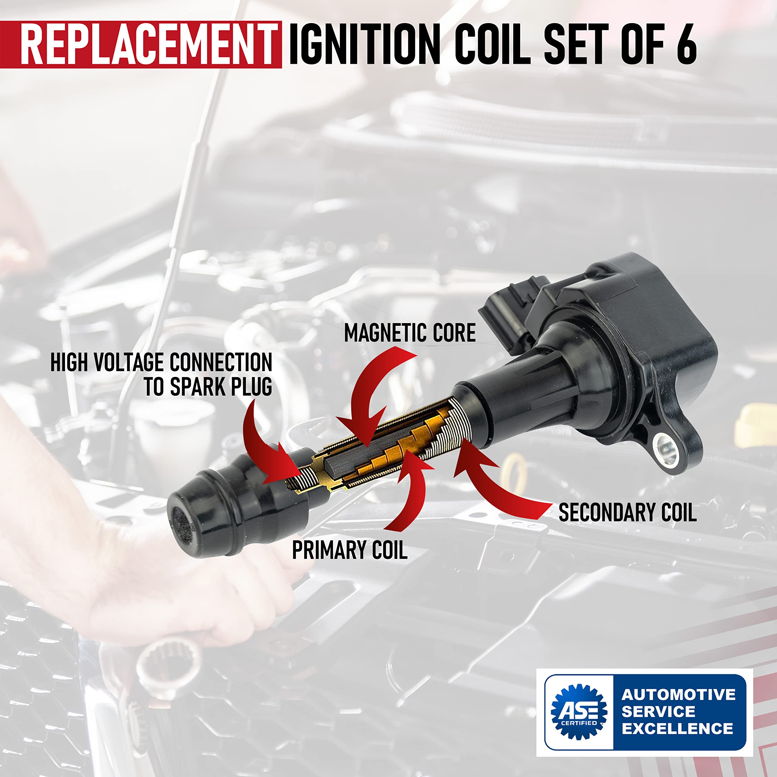 Ignition Coil Pack Set Of 6 - Compatible With Infiniti Fx35, G35, M35 & Nissan 350Z Vehicles - Replaces 22448-Al61C, Uf401, Igc0