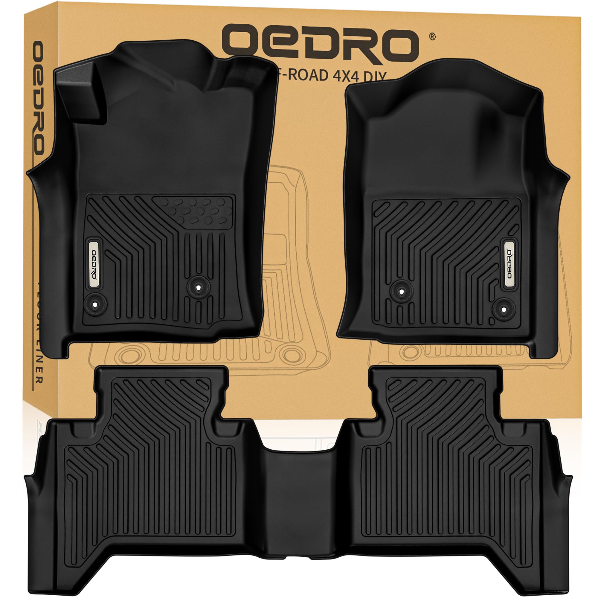 Oedro Floor Mats Fit For Toyota Tacoma Double Cab 2005-2011, Tpe All Weather Custom Fit Tacoma Car Mats, Front & 2Nd Seat 2 Row