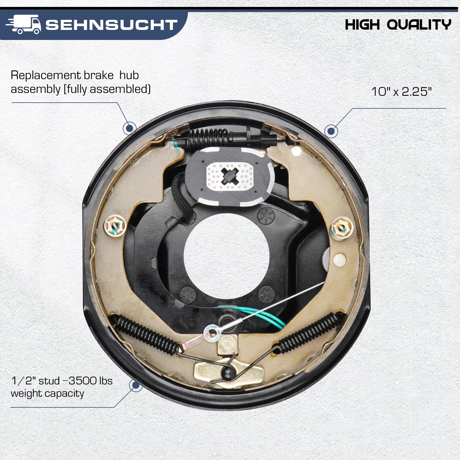 Trailer Axle Electric Brake Kit, Pair Of 5-Hole, 4.5'' Bolt Circle Brake Drum With 10'' X 2 1/4'' Self-Adjusting Electric Brakes