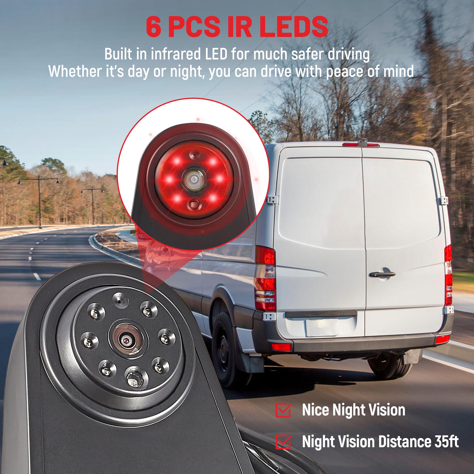 Red Wolf 3Rd Brake Light Backup Camera Roof Mount Fit For 2007-2018 Mercedes-Benz Sprinter Dodge Sprinter Vw Crafter Vans Transp