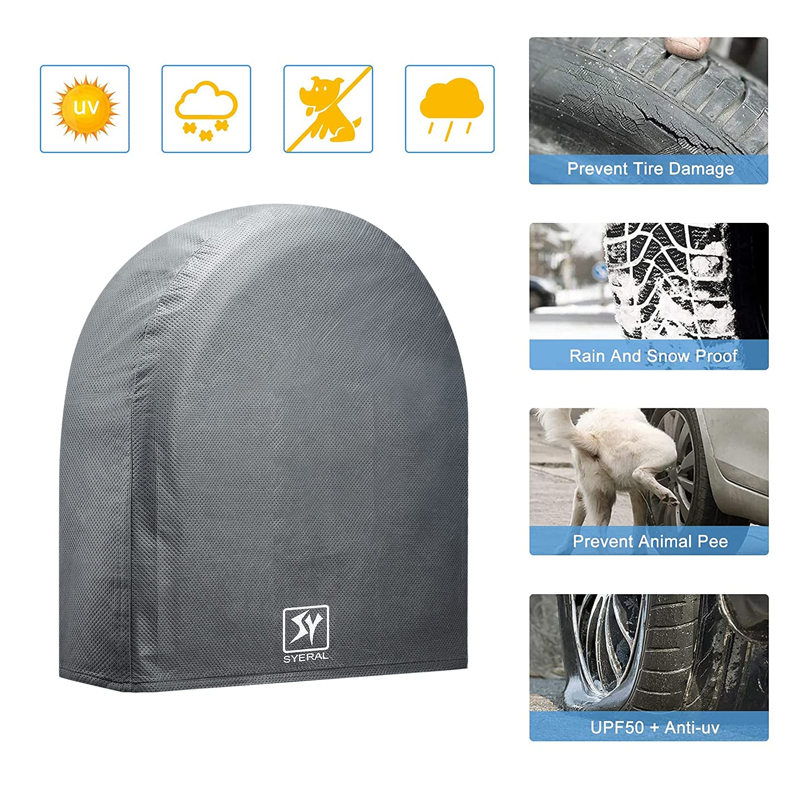 Syeral Tire Covers Set Of 4,Upgraded 5 Layer Nonwoven Rv Wheel Covers, Waterproof Anti-Uv Snow Sun Rain Tire Protectors Covers For Trailer,Camper,Rv,Truck,Suv,27-29Inch(M) Gray