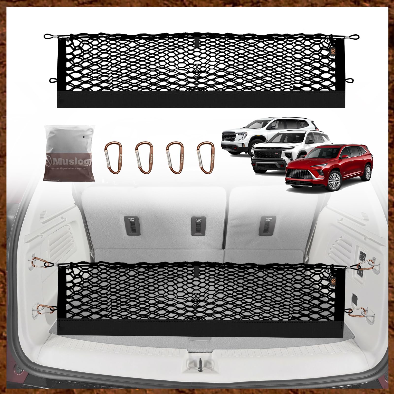 Muslogy Envelope Style Trunk Cargo Net Compatible With 2024 2025 Gmc Acadia & Chevy Traverse & 2025 Buick Enclave Accessories Up