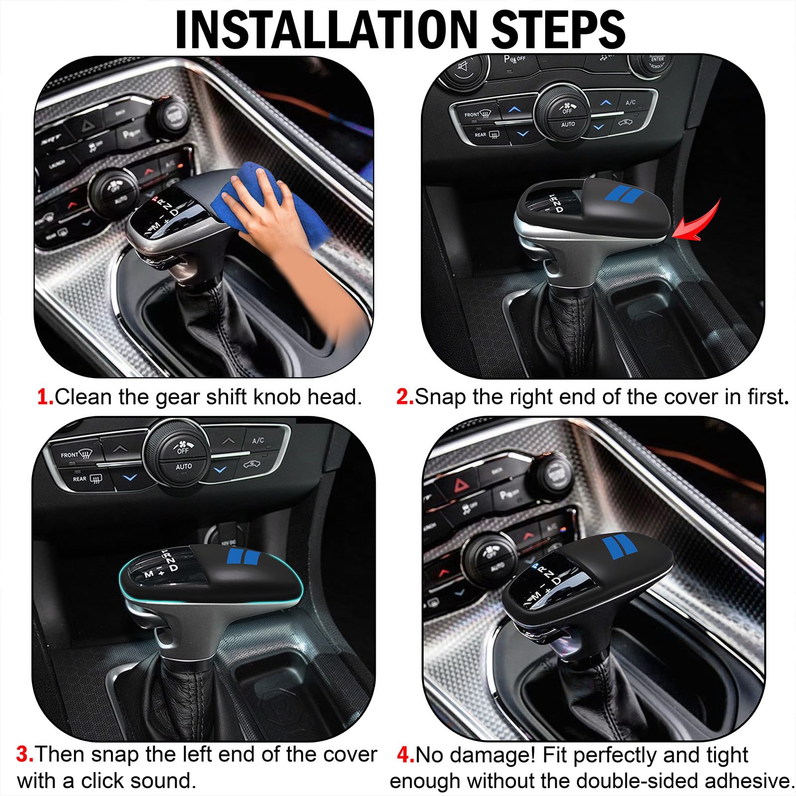 Senshine Gear Shift Knob Head Cover Trim For Dodge Charger Challenger Accessories 2015-2023 2024 Durango 2016-2025 Abs Interior