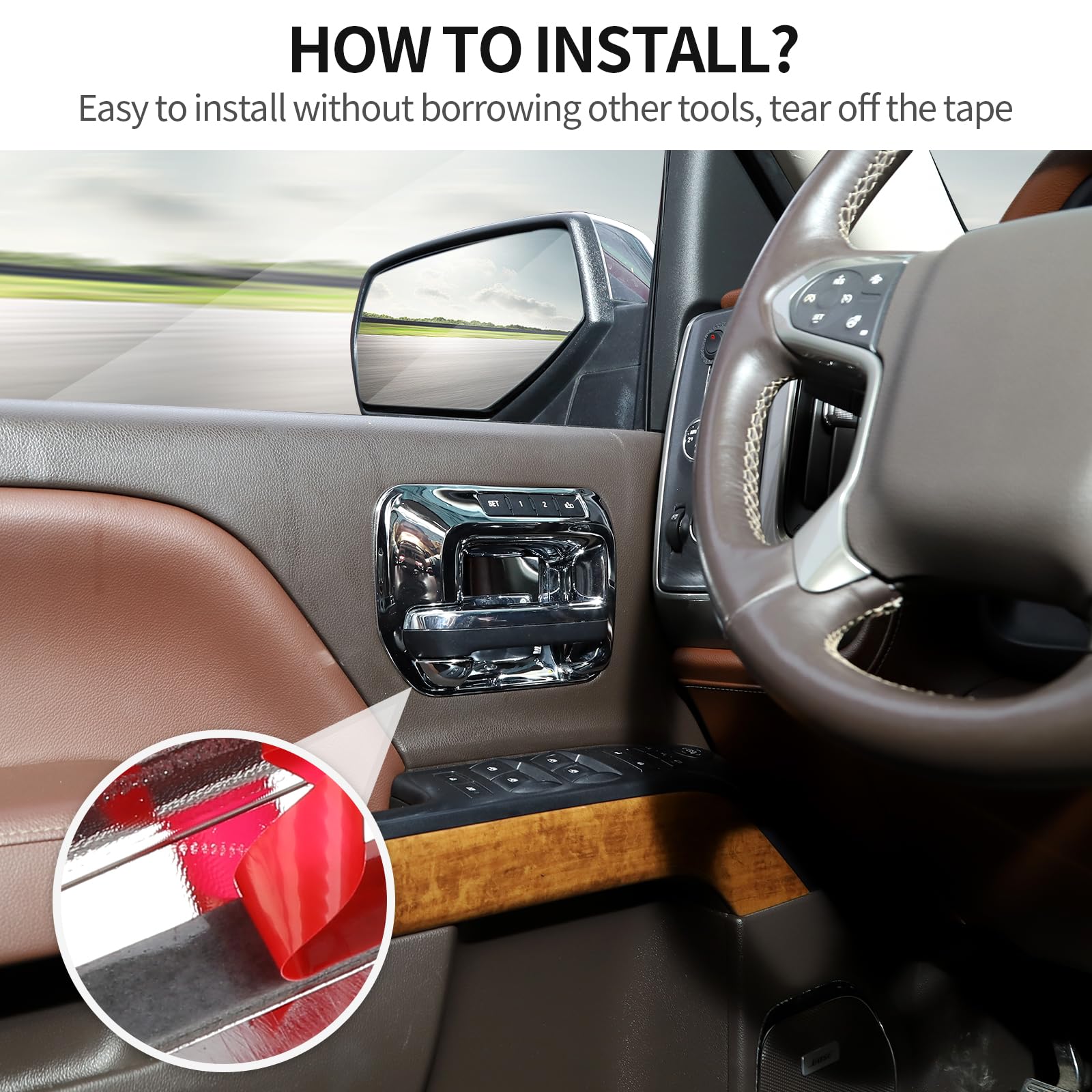 Rt-Tcz For Chevy Silverado Inner Door Handle Bowl Trim Cover For Chevrolet Silverado Gmc Sierra 2014-2018 Chrome Interior Access