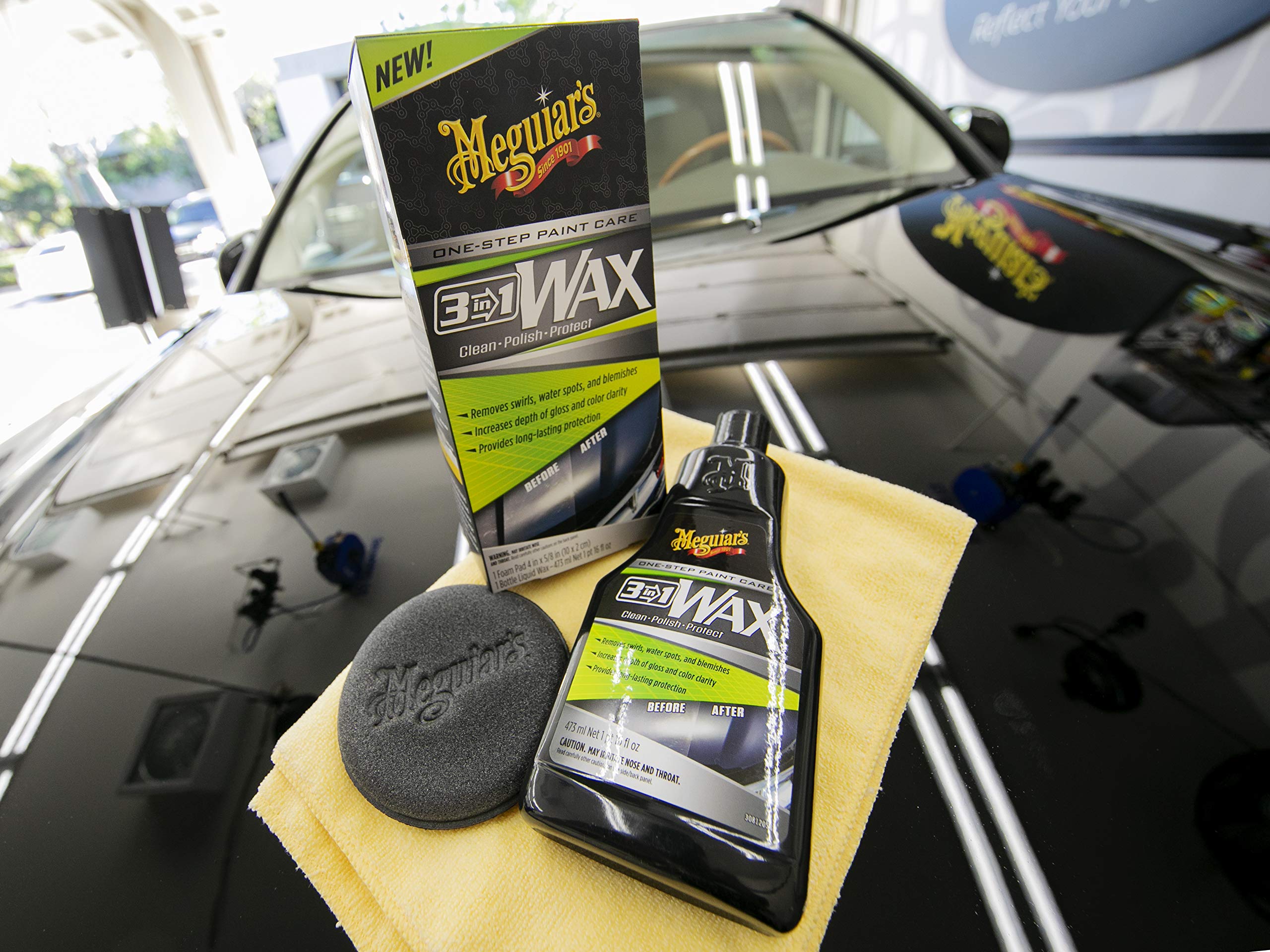 Meguiar's 3 In 1 Wax - Advanced Cleaner Wax that Blends Defect and Scratch Removal, Car Polishing for a High Gloss, and Long-Lasting Paint Protection All in One Step, 16 Oz Liquid Wax