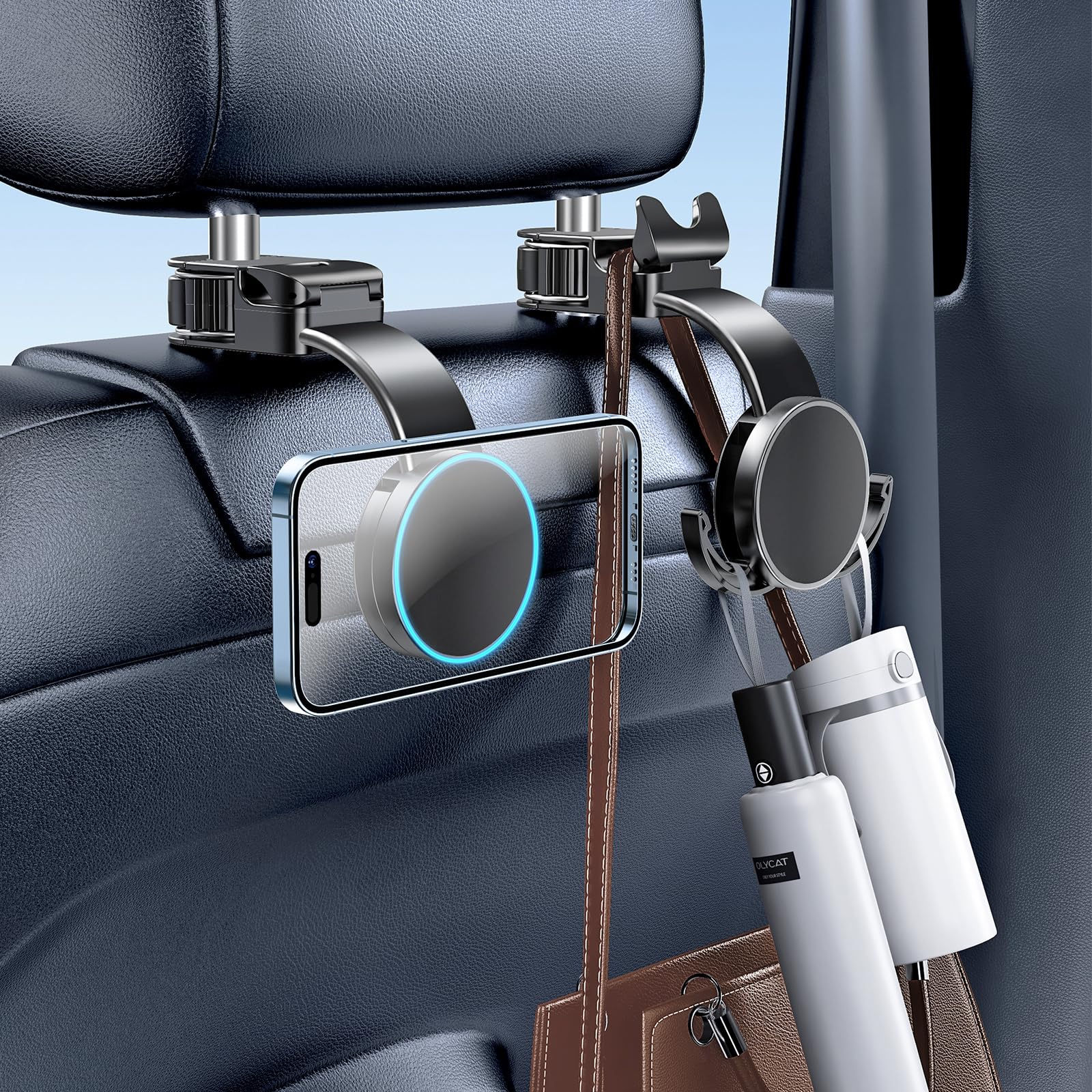 Xuenair Magsafe Phone Holder for Backseat, Hideable Storage Key Bag & Bendable Strong Magnetic Seat Phone Holder for Kids iPhone