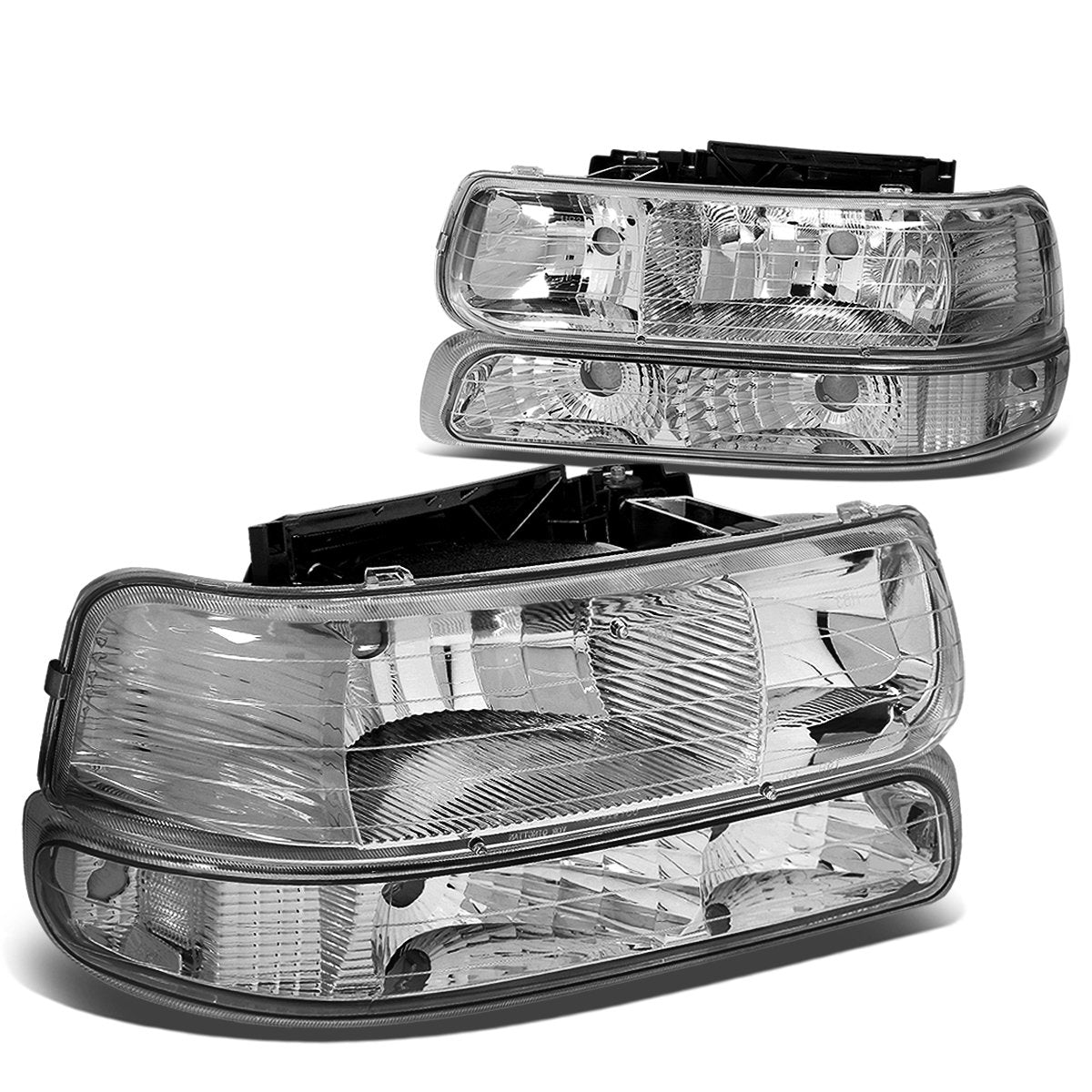 Dna Motoring Hl-Oh-Cs99-4P-Ch-Cl1 Chrome Housing Headlights Compatible With 99-02 Silverado 00-06 Suburban/Tahoe Bottom Bumper L