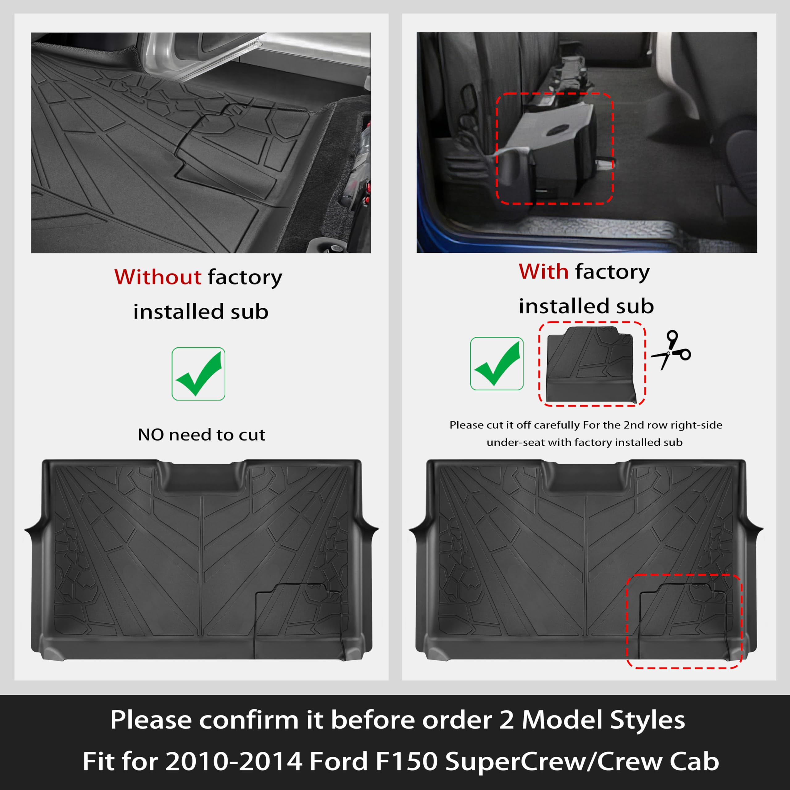 Karpal Floor Mats Fit For 2010-2014 Ford F-150 Supercrew, All Weather Custom Fit Tpe F150 Accessories Front & 2Nd Row Floor Line