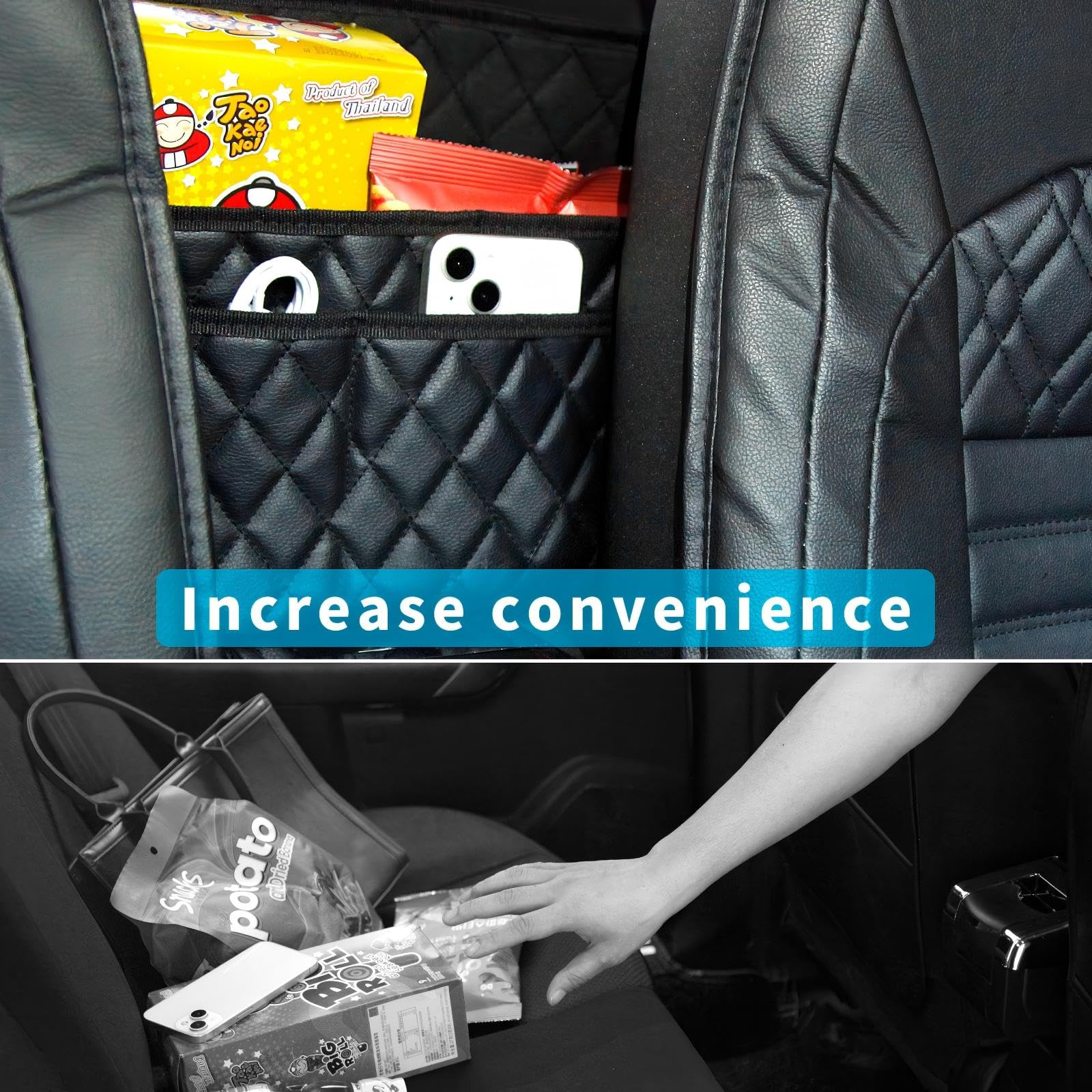 Sunlightxs Car Handbag Holder Between Seat Durable Leather Seat Back Organizer Pet & Kids Driver Storage Netting Pouch Driver St