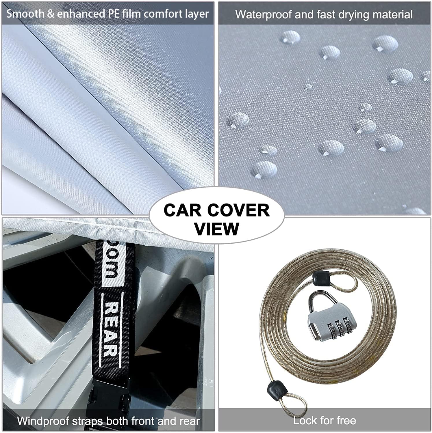 Tecoom Light Shell Waterproof Uv-Proof Windproof Design Car Cover With Zipper Storage And Lock For All Weather Indoor Outdoor Fi