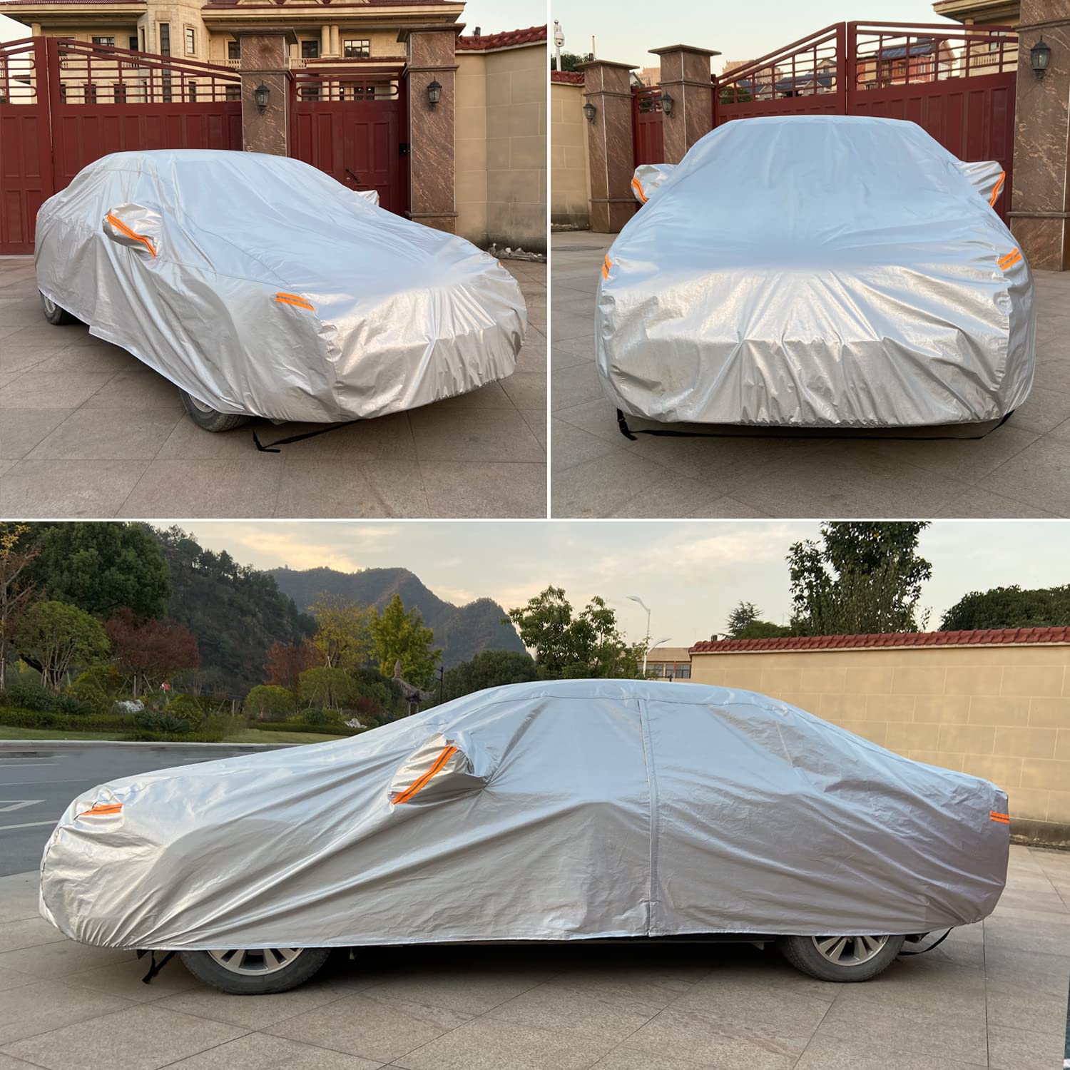 Seazen Car Cover 6 Layers, Waterproof Sedan Car Cover With Zipper Door, Snowproof/Uv Protection/Windproof, Universal Car Covers Breathable Fabric With Cotton (185 To 200)