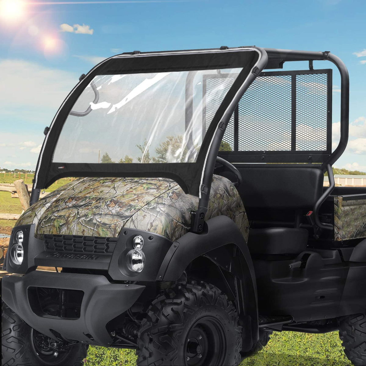 Kemimoto UTV Windshield Compatible with Kawasaki Mule 600 Mule 610XC SE SX Clear Fold Up Window UTV Full Front Windshield Access