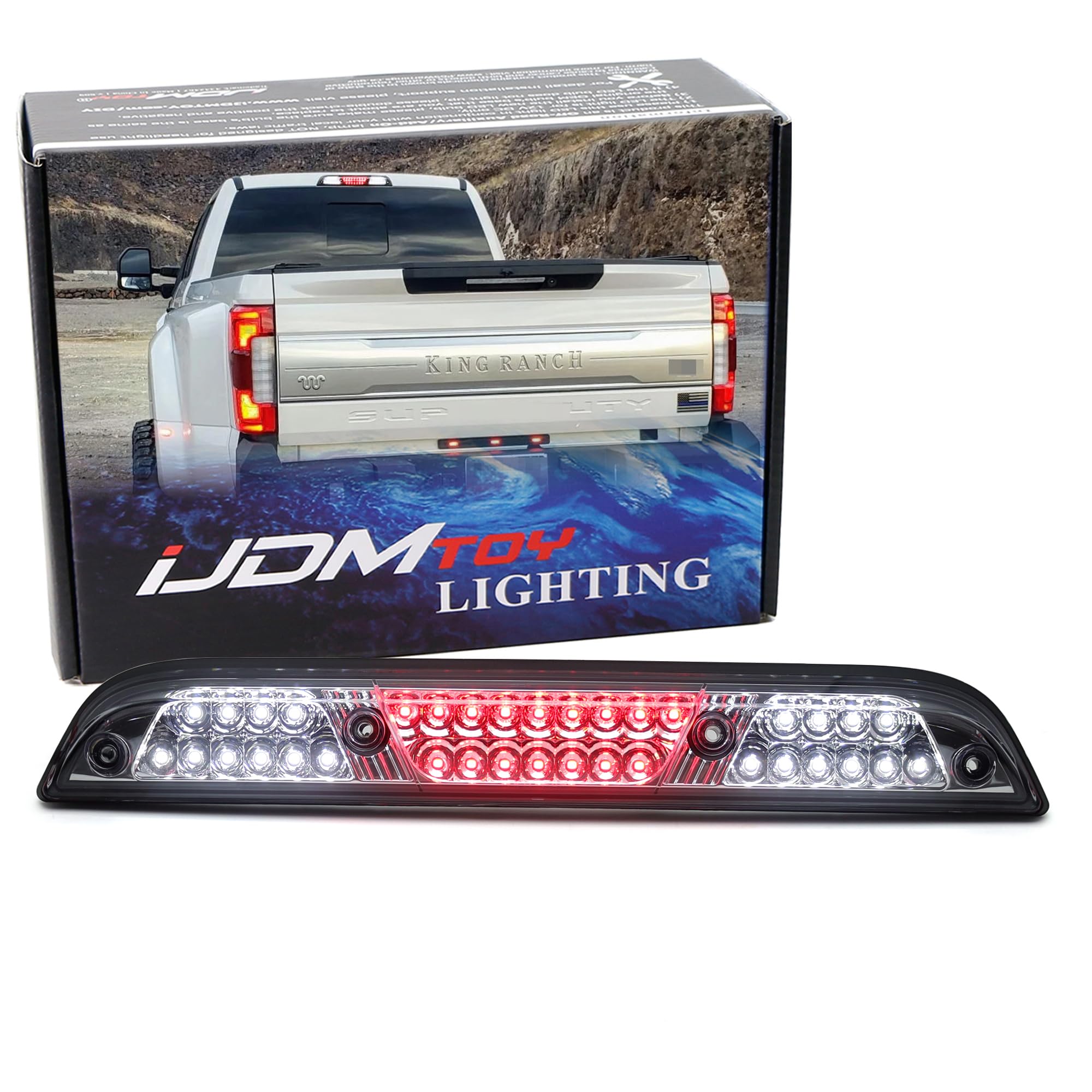 Ijdmtoy Clear Lens W/Chrome Reflector Full Led High Mount Third Brake Lamp W/ F1 Strobe Flash Feature Compatible With Ford 2015-