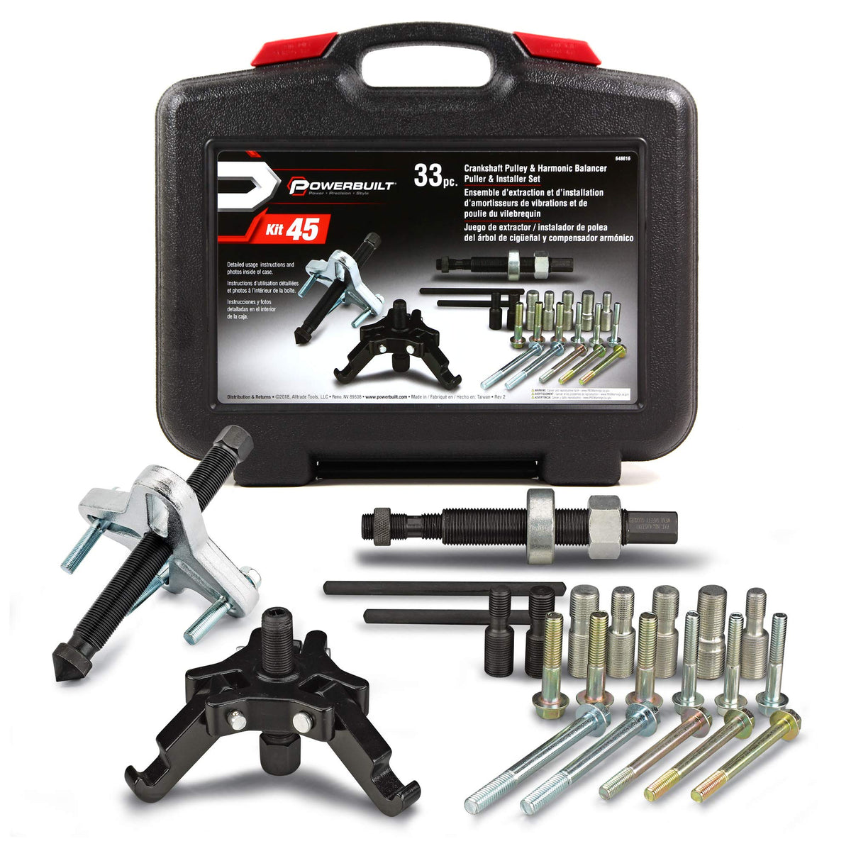 Powerbuilt Harmonic Balancer And Pulley Installer Tool Kit, 33 Piece, Crankshaft Pulley, Remove And Install, Storage Case - 6486