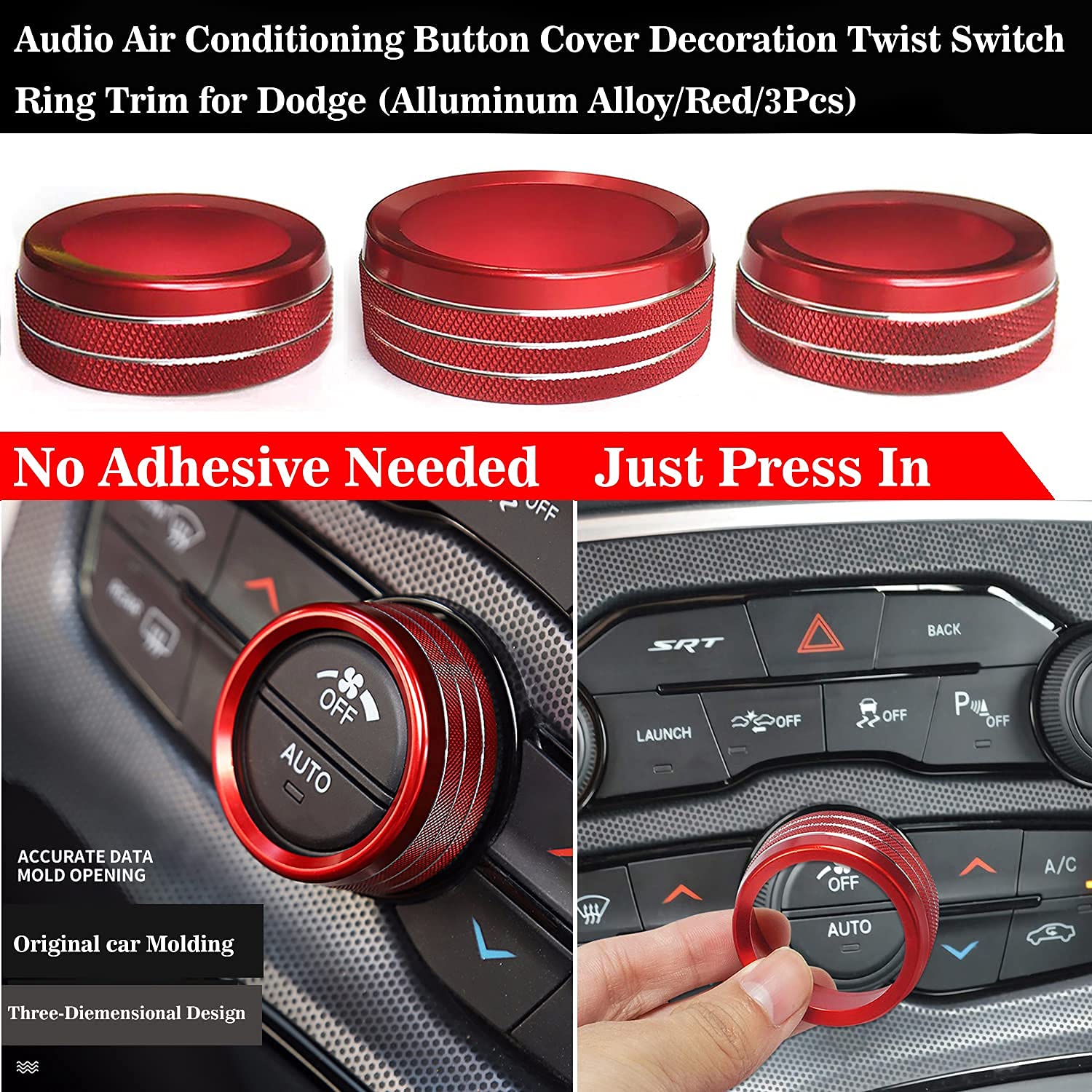 Auprite Climate Control Knob Covers for Challenger Accessories 2015-2023 2024, for Dodge Charger 2015-2023 2024, for Dodge Chrys