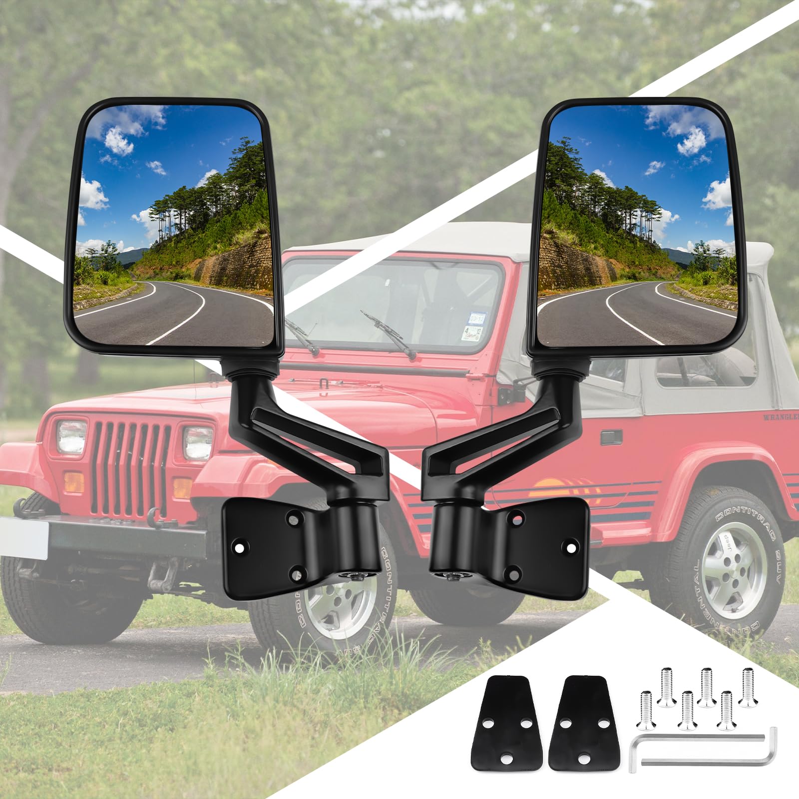 Passenger+Driver Side View Mirror Black Pair Side Mirror Replacement Fit For 1987 1988 1989 1990 1991 1992 1993 1994 1995 1997 1998 1999 2000 2001 2002 For Jeep Wrangler With Manual Folding