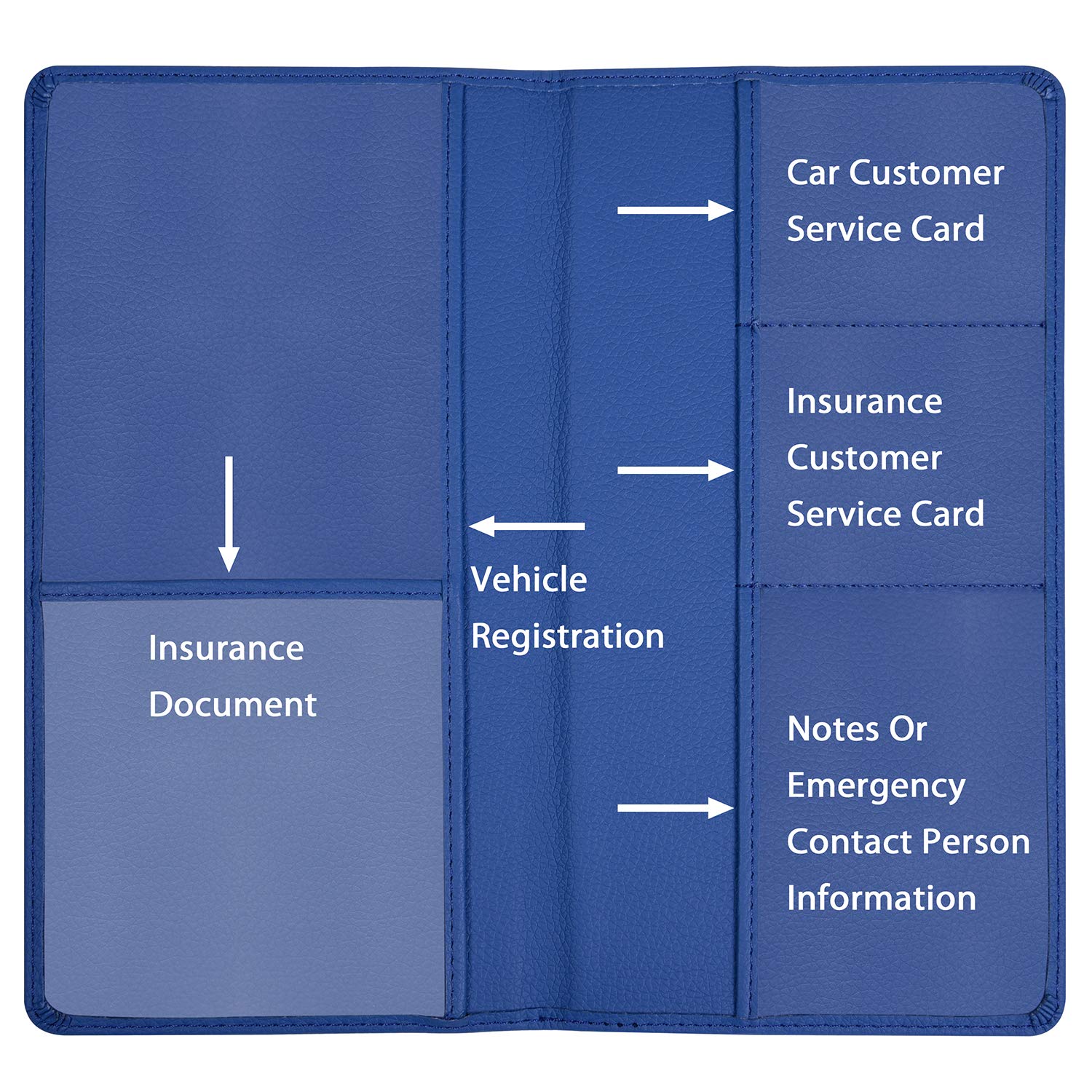 Wisdompro Car Registration And Insurance Holder - Premium Pu Leather Vehicle Glove Box Organizer Wallet For Document, License, C