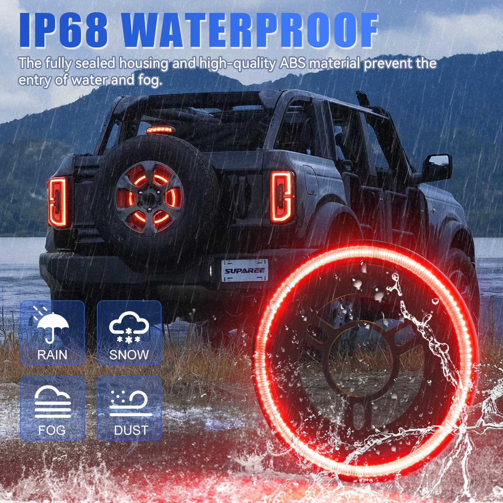 Suparee Spare Tire Brake Light Compatible With F-Ord Bronco 2/4 Door 2021 2022 2023 2024, Plug And Play Tail Light Rear Led Ring