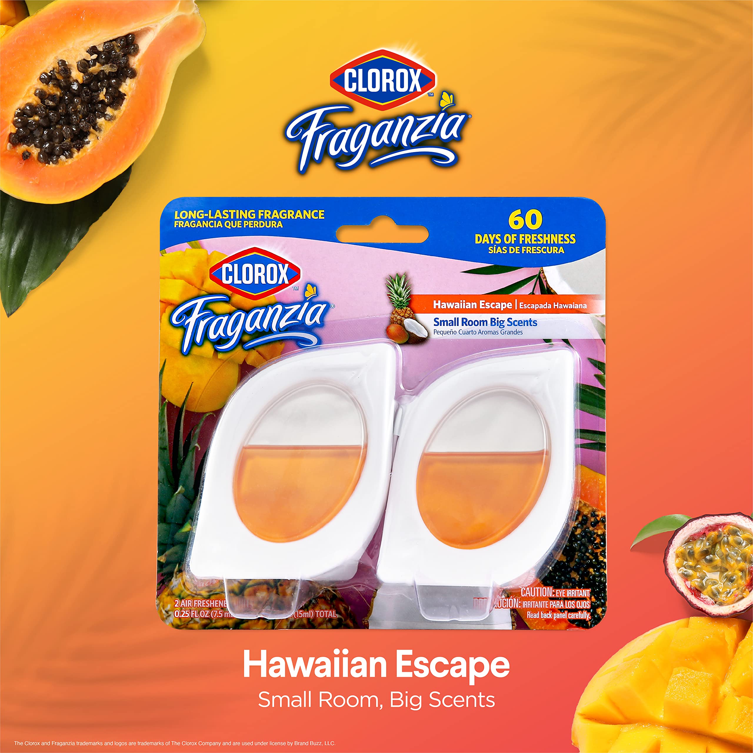 Clorox Fraganzia Air Freshener 2-Pack | Hawaiian Escape Scent for Home & Bathroom | No-Plug, Battery-Free Freshness | Small Room
