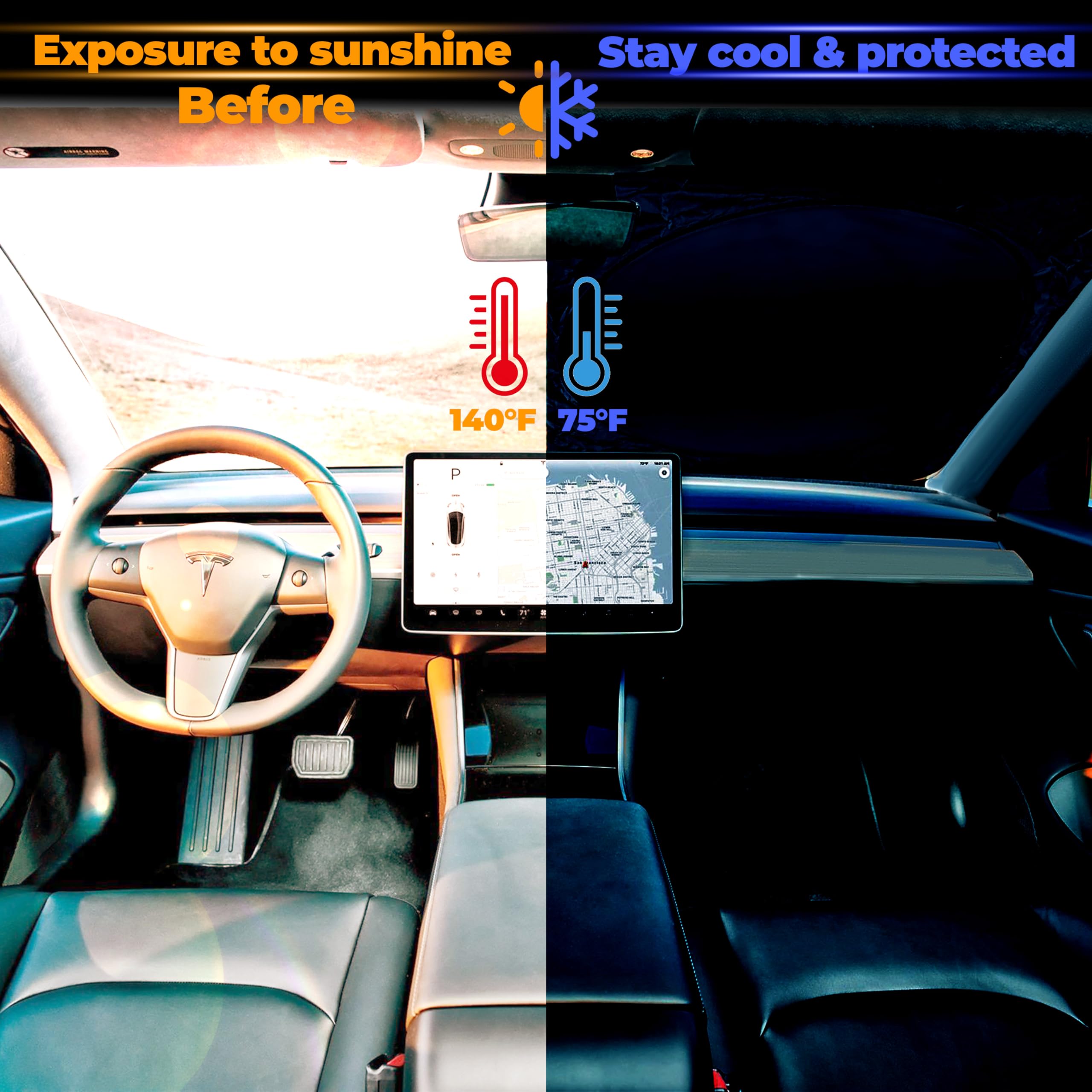 Sun Shade For Car Windshield Foldable Front Window Sun Visor 240T Reflective Fabric Blocks Uv Rays And Sun, Automotive Interior