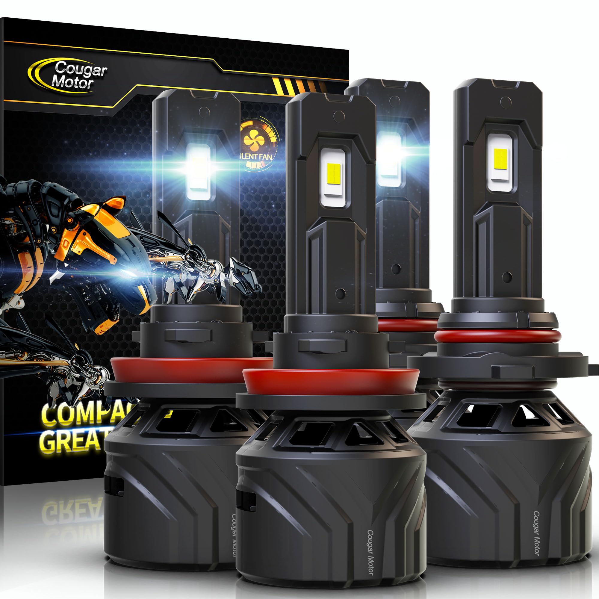 Cougar Motor 9005 H11 Bulbs, Hb3 H8 H9 Fog Lights Combo(2 Sets) 6500K White Non-Polarity Fog Bulb Or Off-Road Use Plug And Play