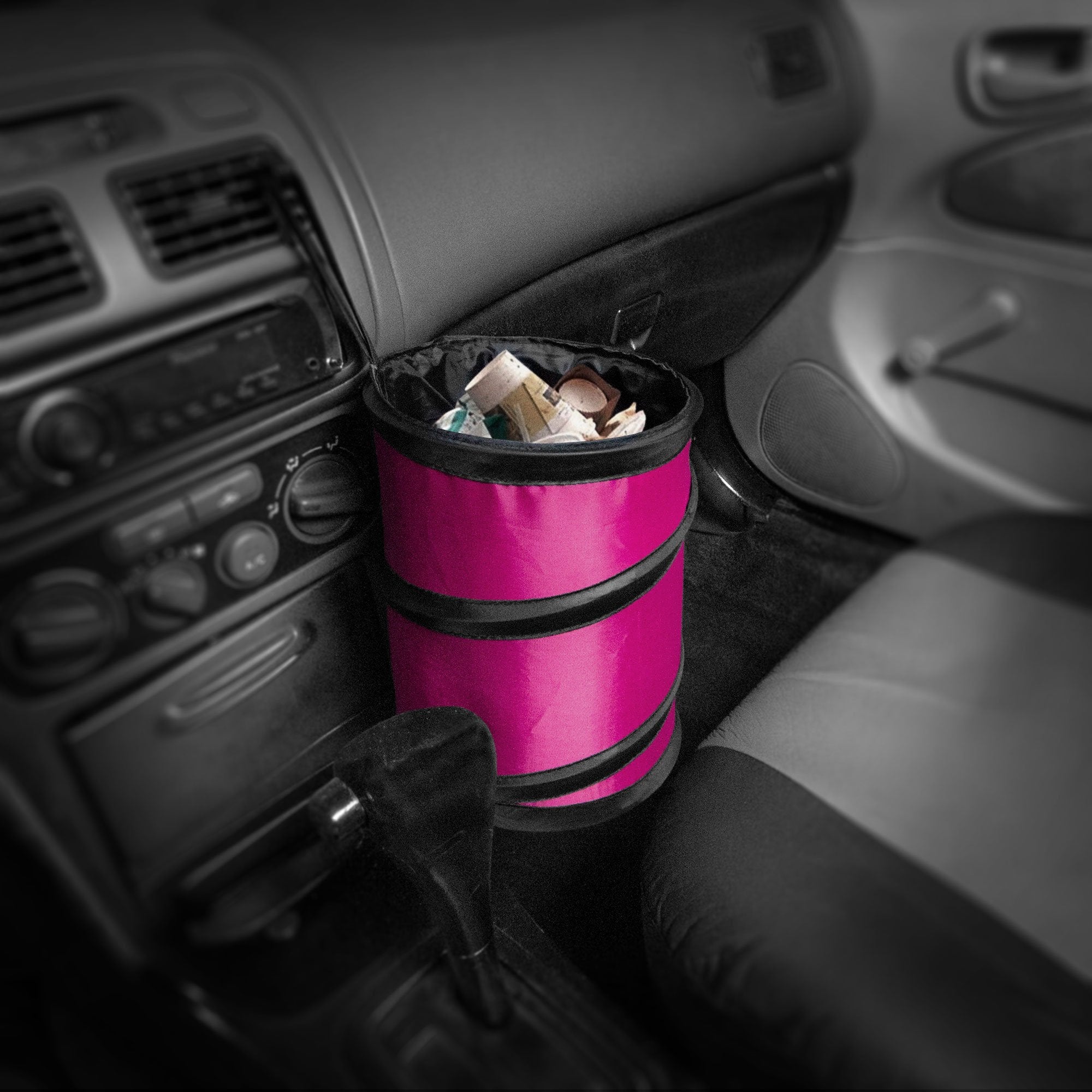 Fh Group Automotive Waterproof Portable Collapsible Small Trash Can Garbage Container Fits Most Cars, Suvs, And Trucks Pink