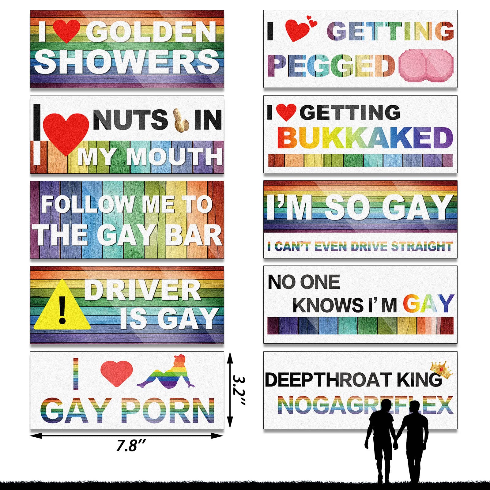 Frienda 10 Pcs Funny Rainbow Magnetic Bumper Decals - Colorful PVC Car Stickers for Vehicles, Trucks, Luggage, Windows, Refrigerators