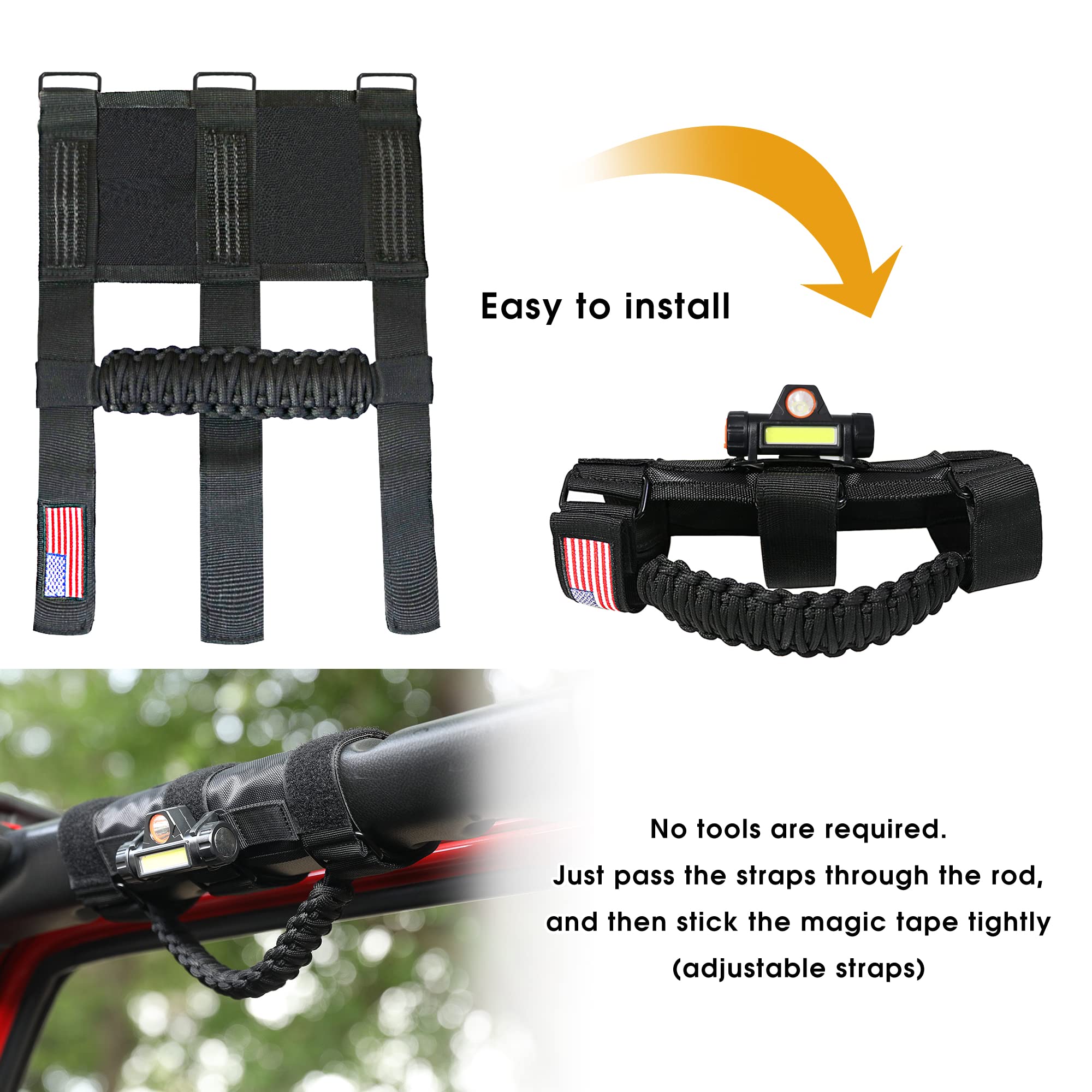 sukemichi Roll Bar Grab Handles with Light for Jeep Wrangler CJ YJ TJ JK JL Jeep Gladiator JT, Removable USB Rechargeable Car In