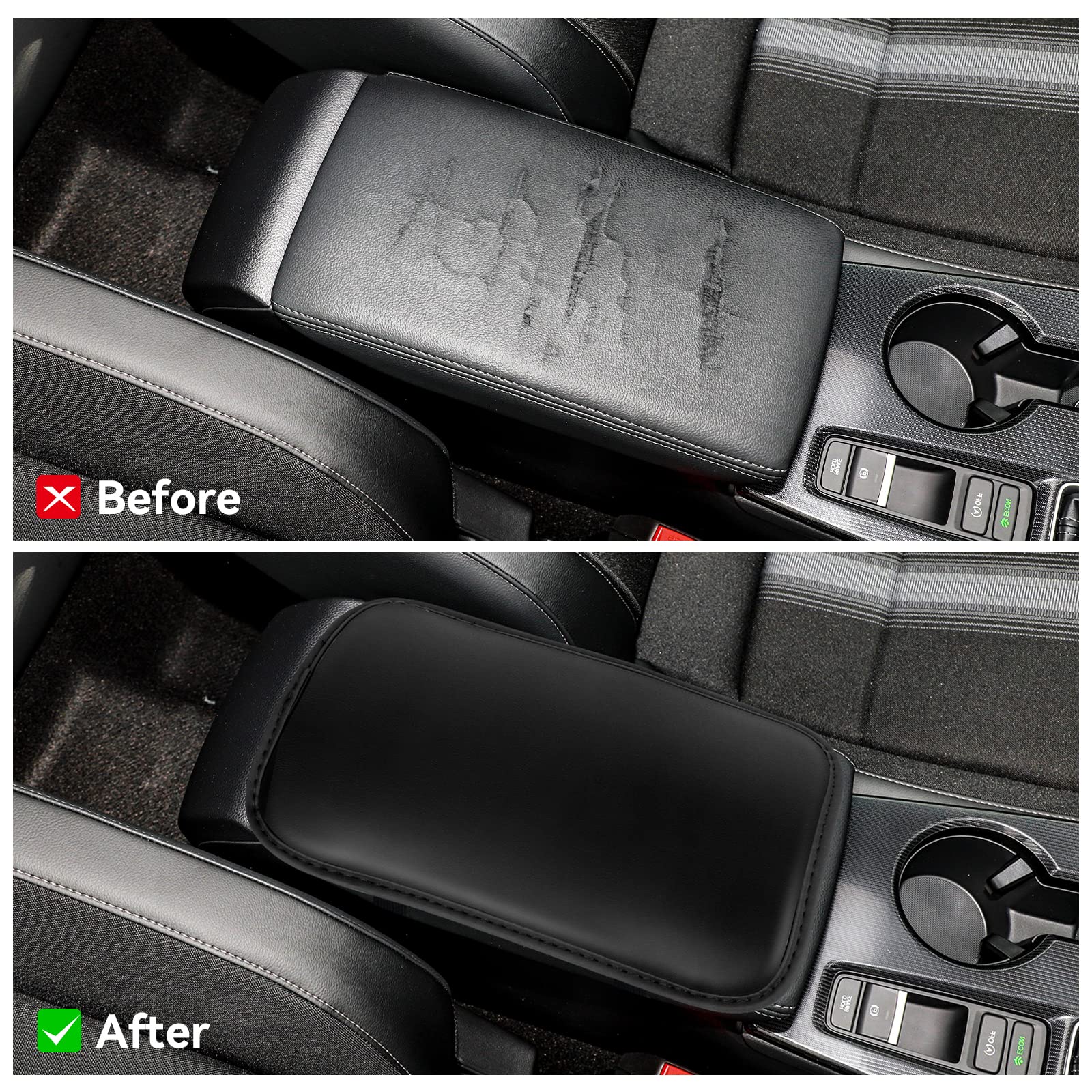 Amiss Auto Center Console Pad, Pu Leather Car Armrest Seat Box Cover Protector, Universal Waterproof Non Slip Soft Center Console Armrest Pad For Most Vehicle, Suv, Truck, Car (Black)