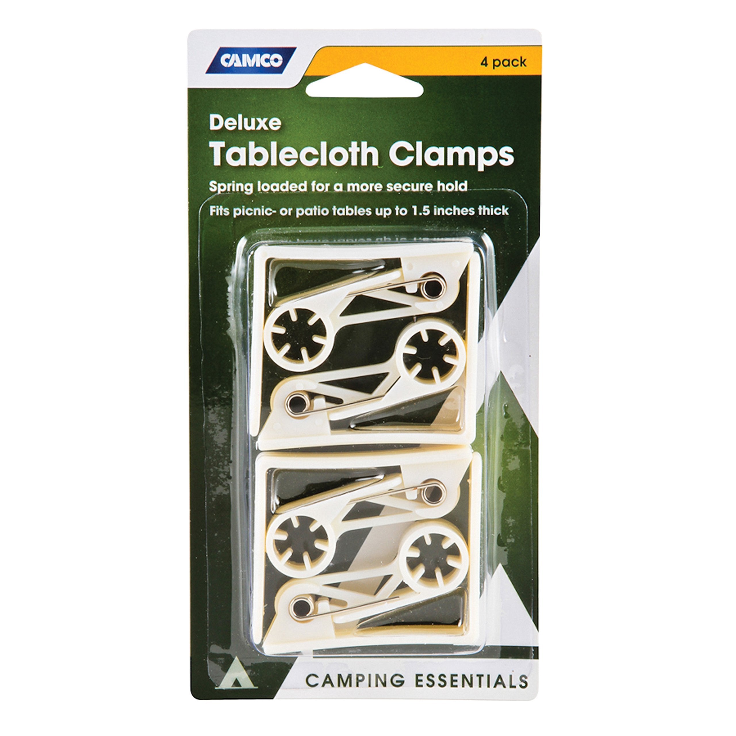 Camco Deluxe Tablecloth Clamps | Features A Spring-Loaded Design For A Strong Hold, A Heavy-Duty Plastic Construction, And Fits 