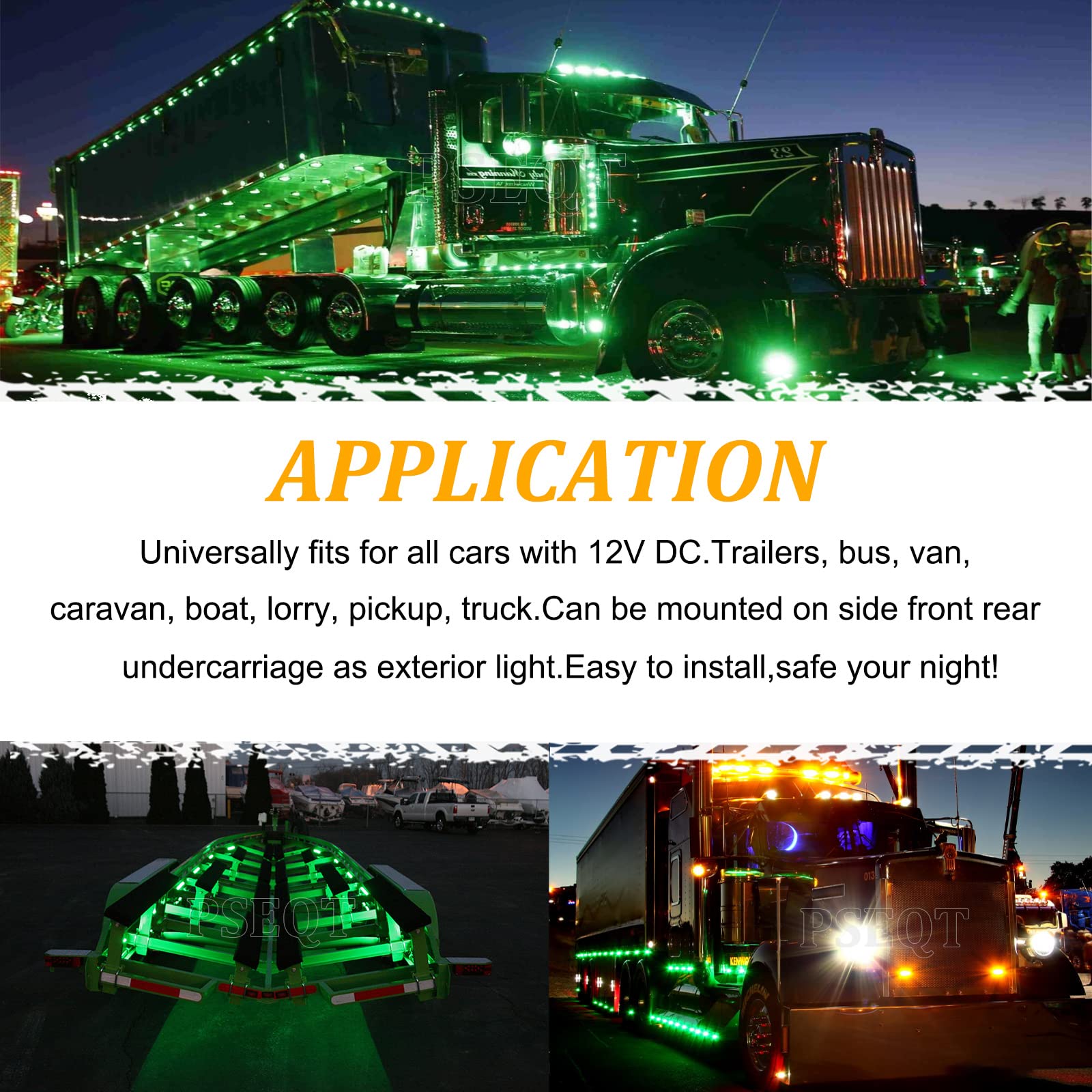 PSEQT 20PCS Green LED Side Marker Lights, 3/4 Waterproof Clearance Indicators for Trailer, Truck, Car, RV, ATV, UTV