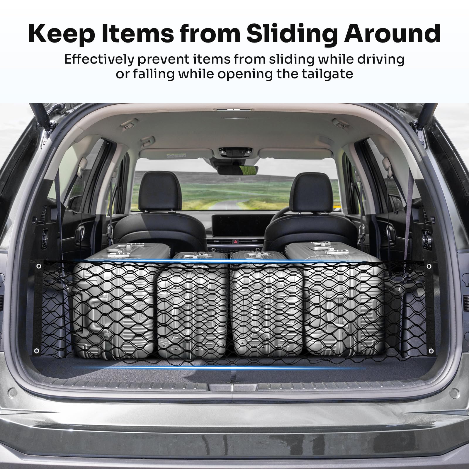 Canvcle Trunk Cargo Net for 2014-2025 Kia Sorento Accessories Envelope Style Mesh Trunk Net Organizer and Storage Stretchable Ad