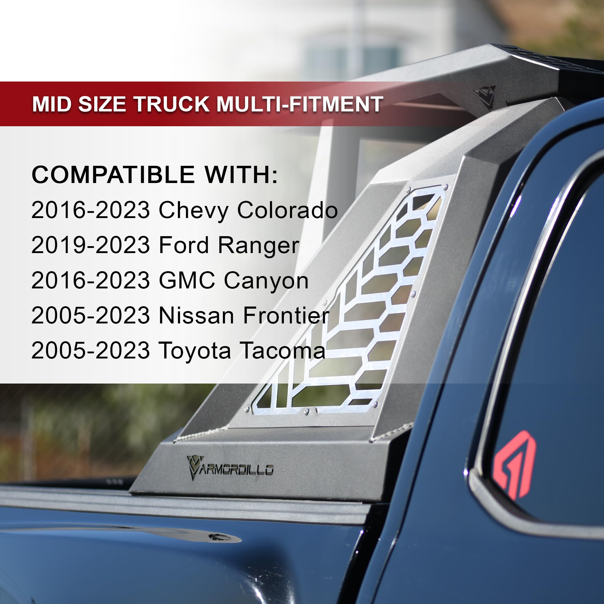 Armordillo Crx Roll Bar Chase Rack For Mid Size Pickup Trucks|With Cargo Basket|2X Led Light Lamps|Compatible 05-24 Tacoma|15-24