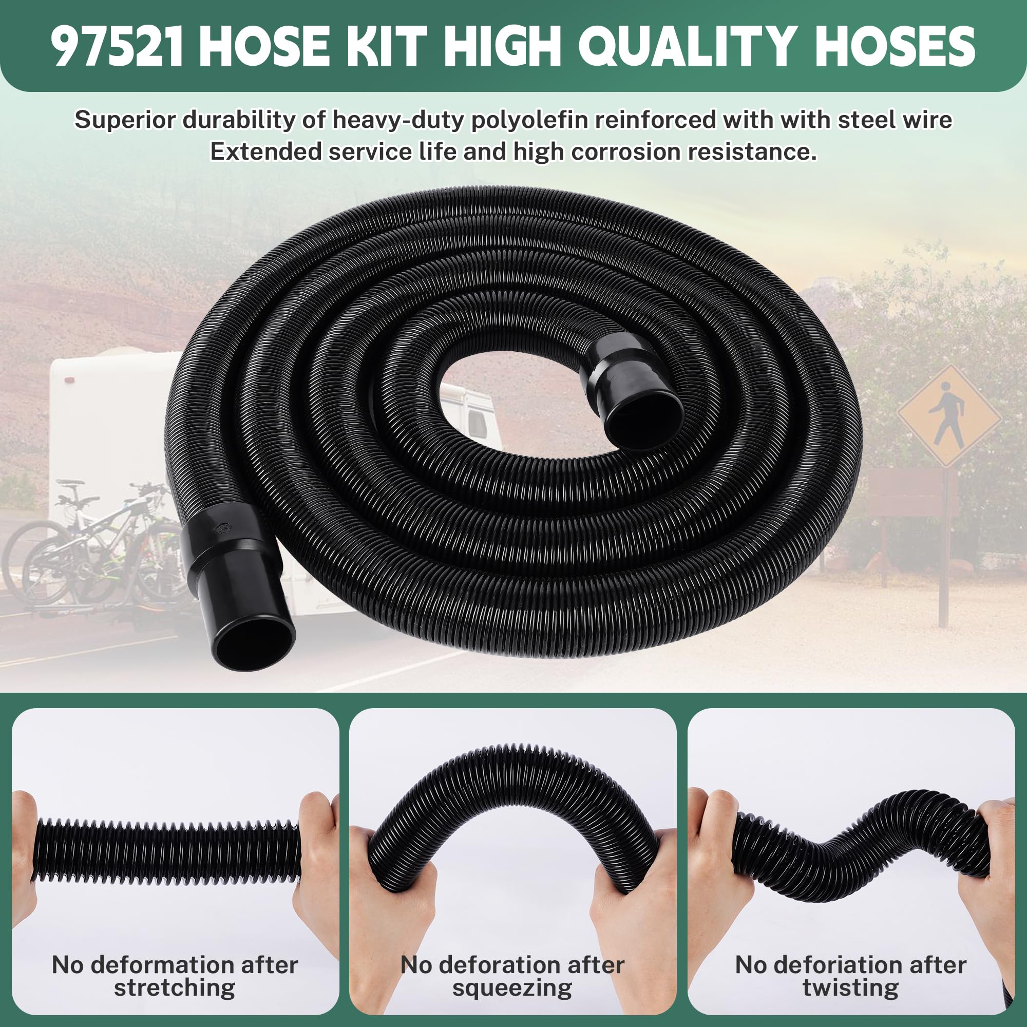 97521 RV Macerator Hose Kit for Thetford Sani-Con Turbo 400S 500S 600S 700S, 33FT 1.5 Inch Black Waste Water Sewage Hose with Qu